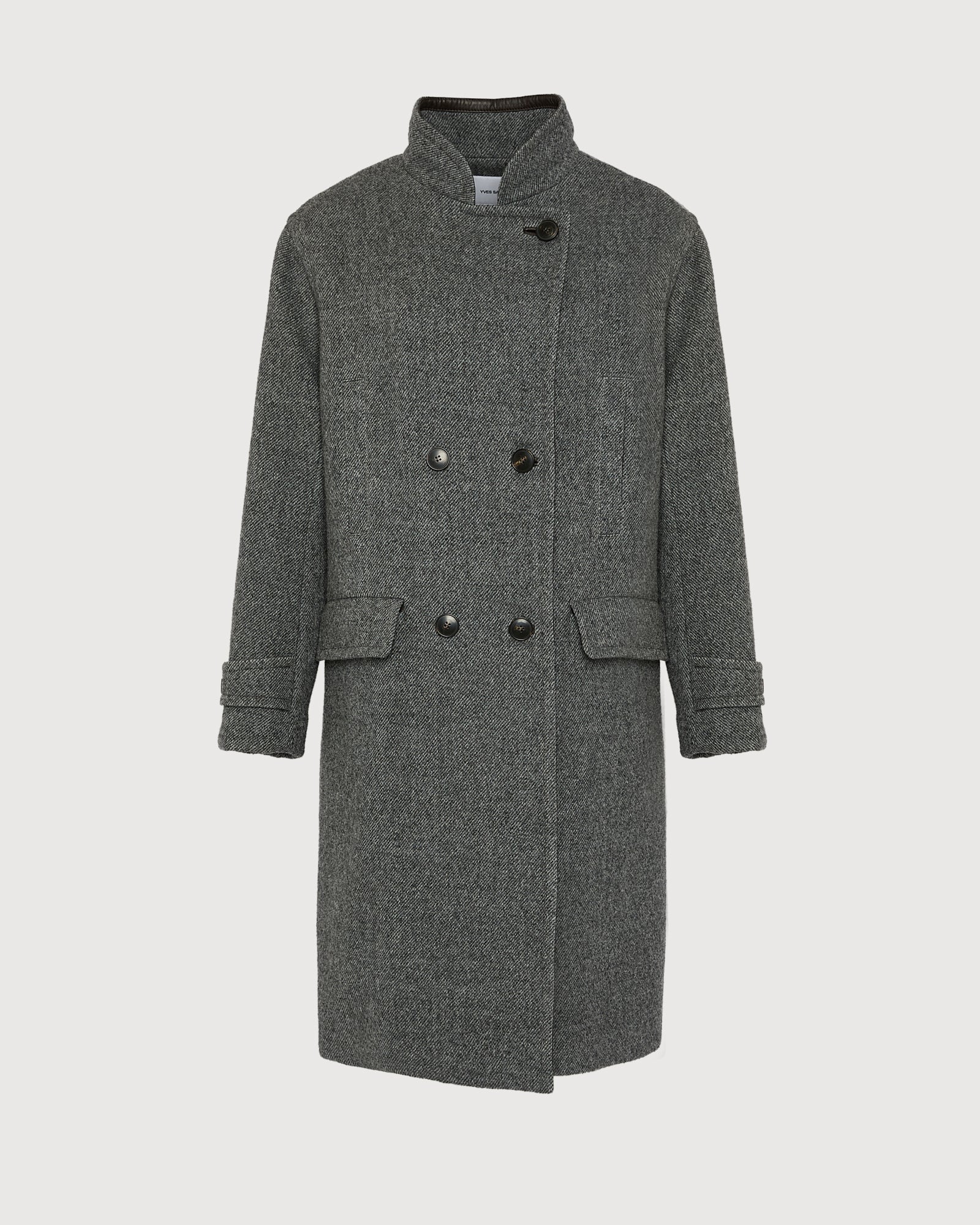 Manteau long en lainage et détails cuir - Image 5
