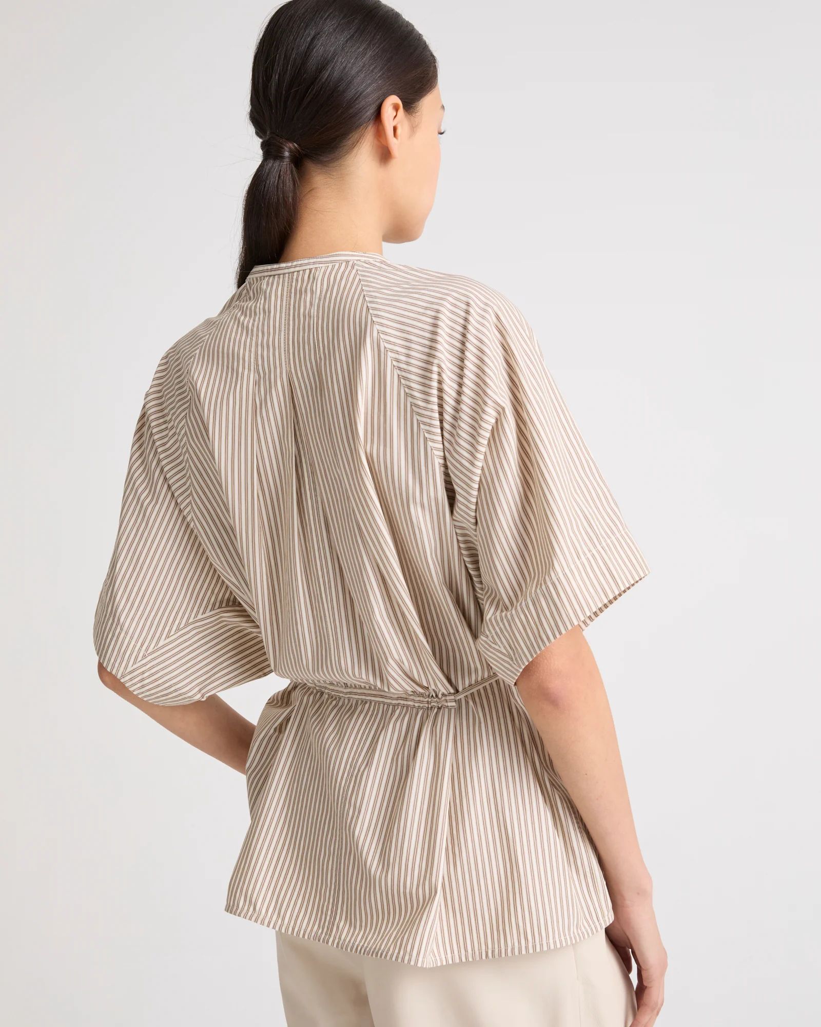 Chemise plissée en popeline de coton rayé - Image 5