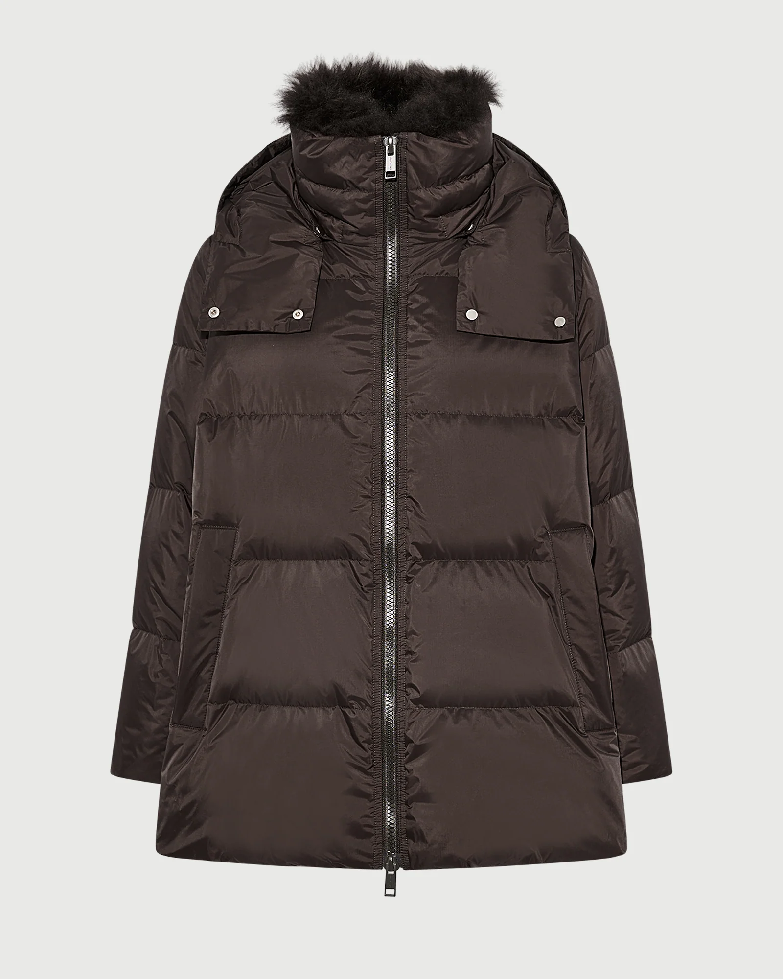 Doudoune "A" line en tissu technique imperméable avec col en agneau laine vaporeuse - Image 5