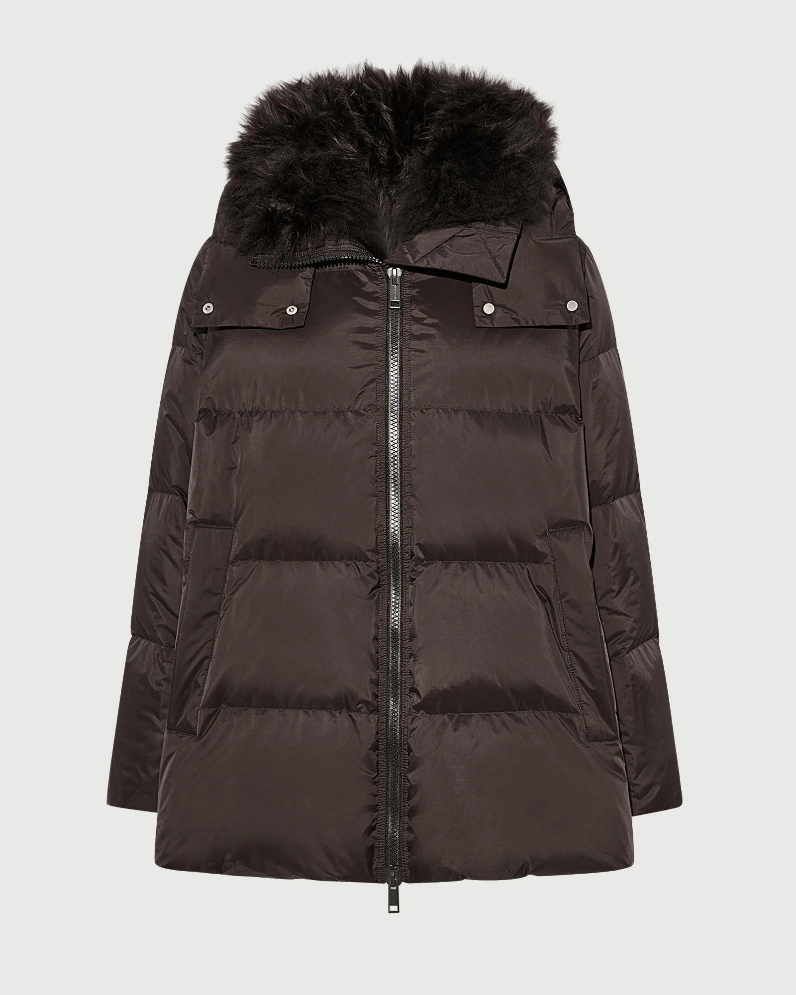 Doudoune "A" line en tissu technique imperméable avec col en agneau laine vaporeuse - Image 6