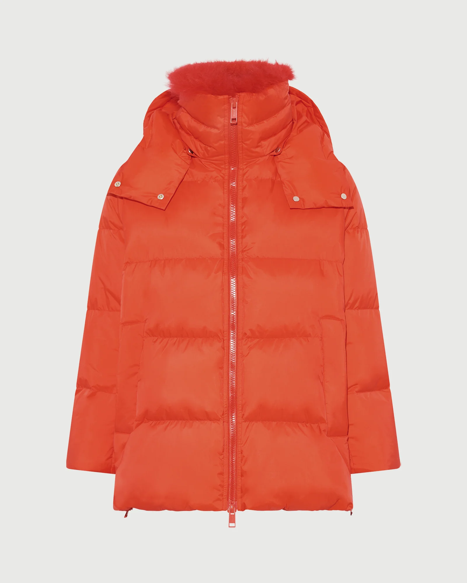 Doudoune "A" line en tissu technique imperméable avec col en agneau laine vaporeuse - Image 5