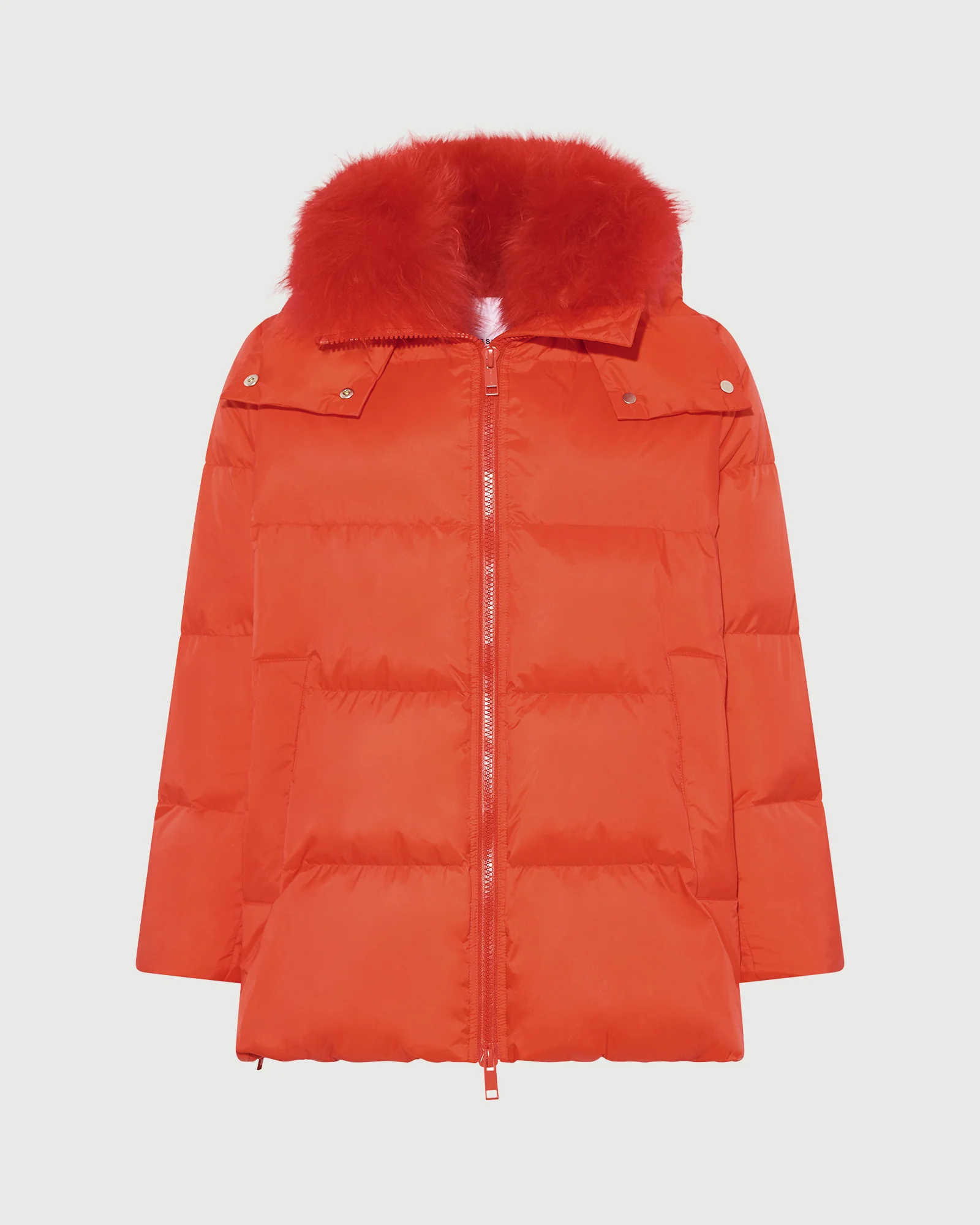 Doudoune "A" line en tissu technique imperméable avec col en agneau laine vaporeuse - Image 6