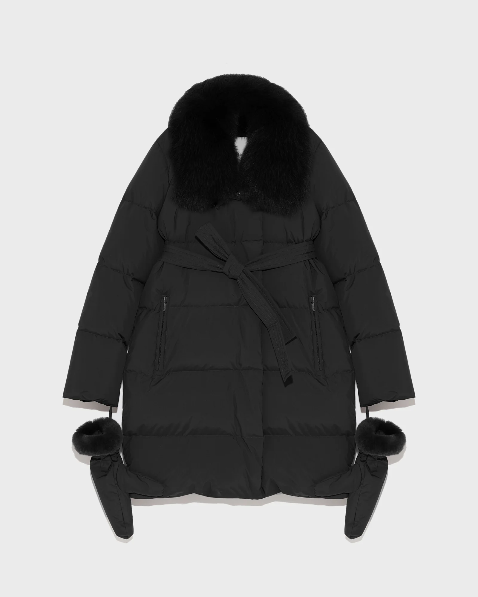 Doudoune ceinturée en tissu technique imperméable avec fourrure de renard et lapin - Image 5