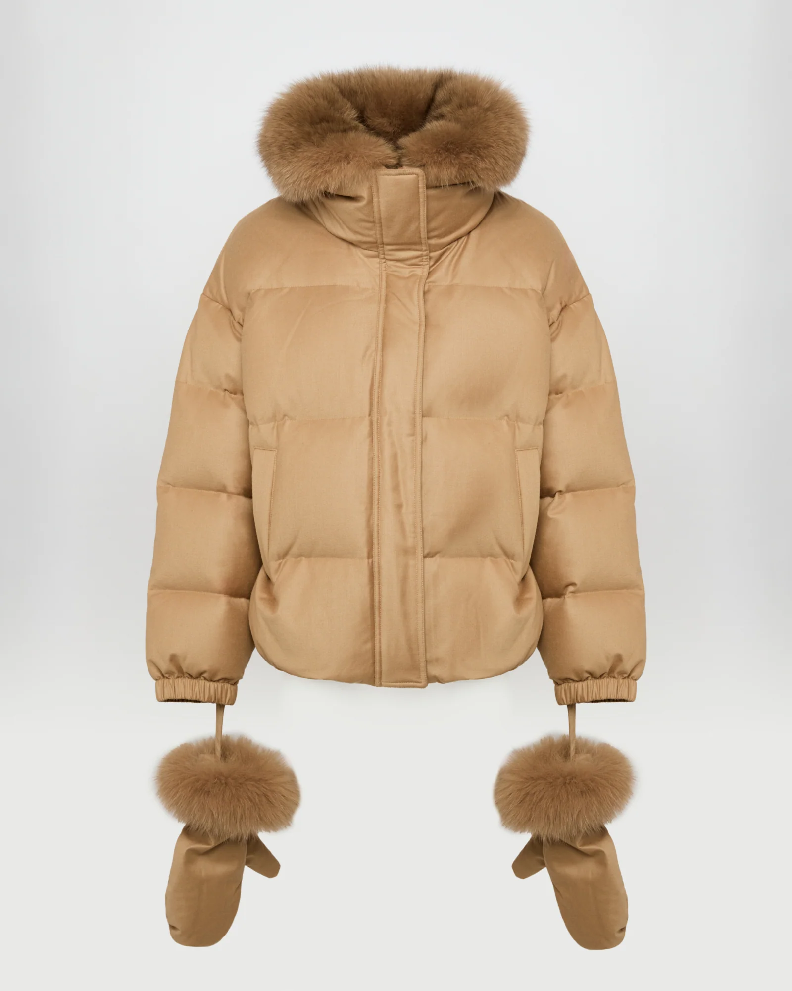 Doudoune courte en tissu Loro Piana avec col amovible en fourrure de renard et moufles - Image 4