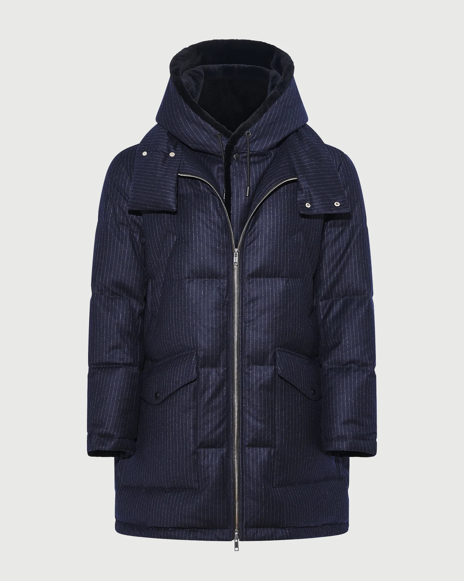 Doudoune longue en tissu jacquard Loro Piana imperméable avec plastron en fourrure de vison éjarré - Image 5