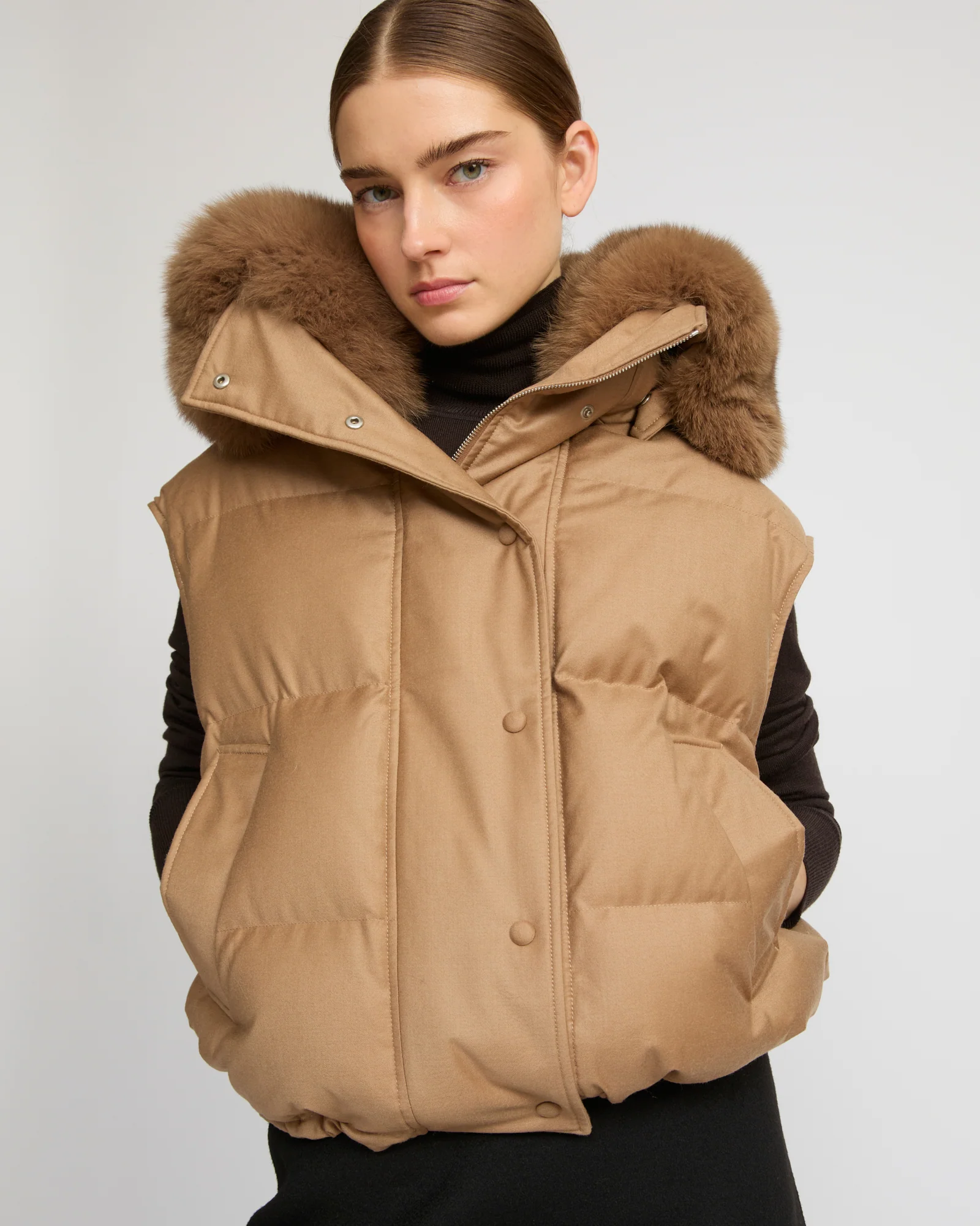 Gilet en flanelle avec col en fourrure de renard - Image 4