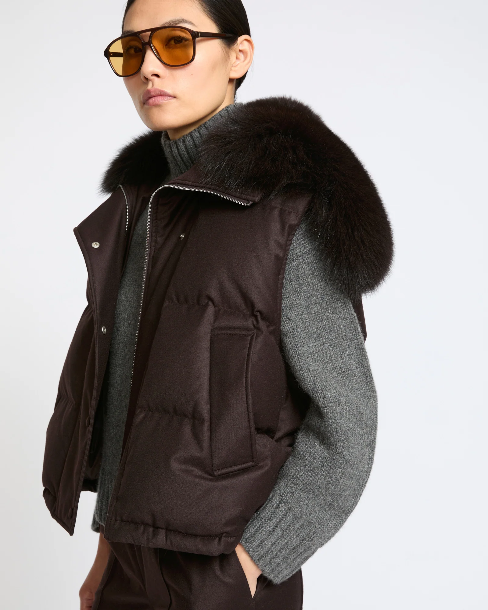 Gilet en flanelle avec col en fourrure de renard - Image 4