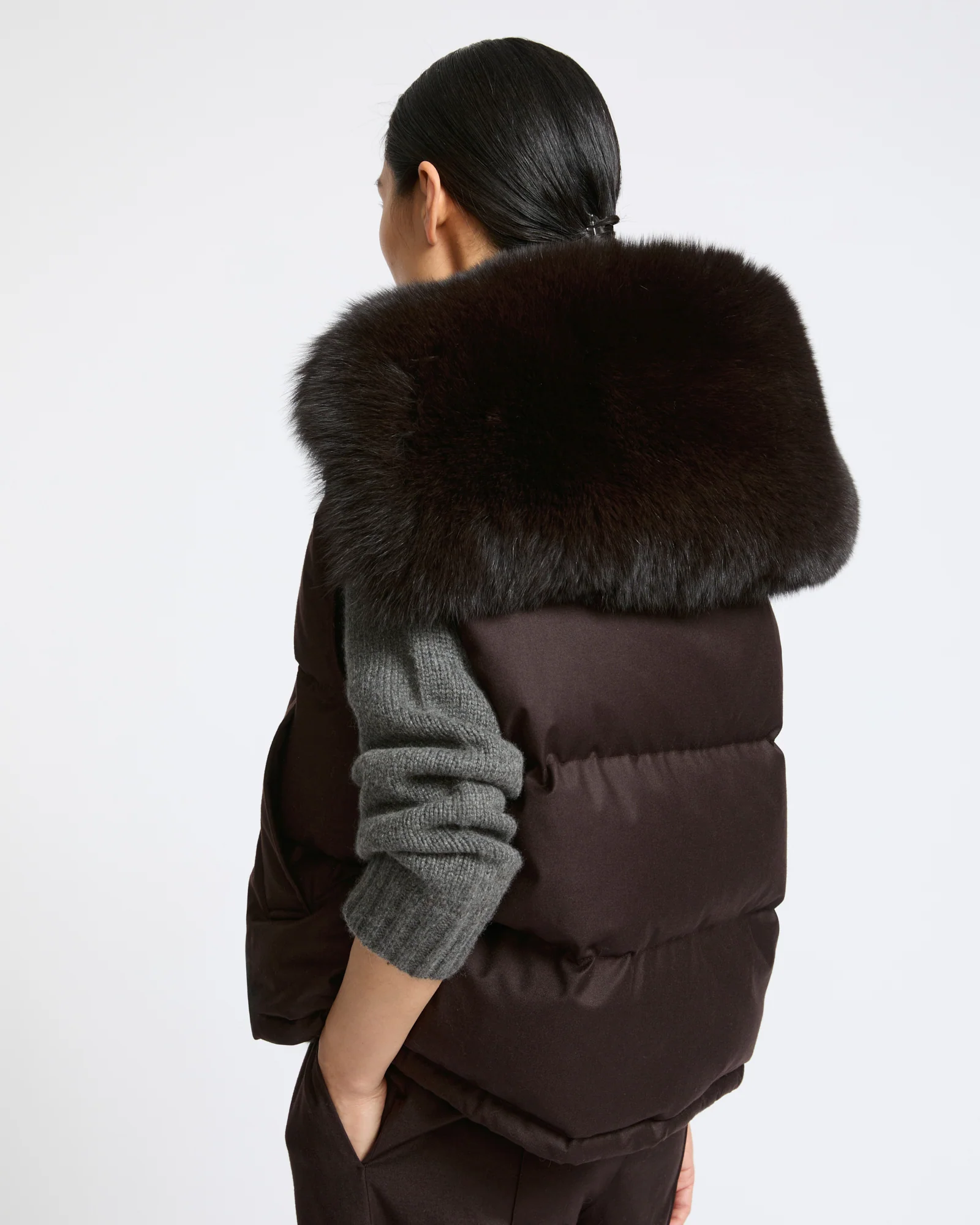 Gilet en flanelle avec col en fourrure de renard - Image 5