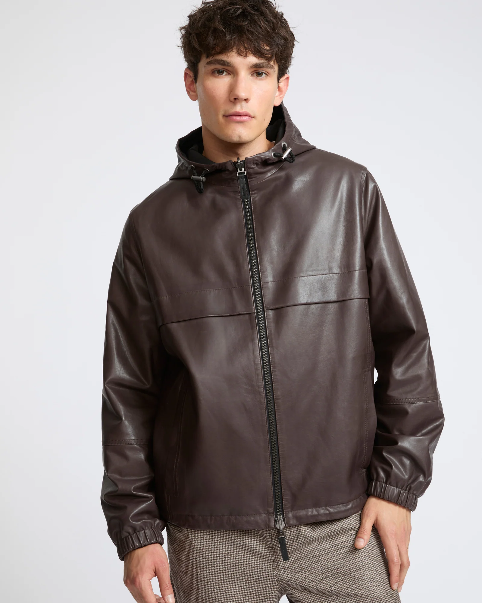 Veste hoodie en cuir de baby calf réversible - Image 3