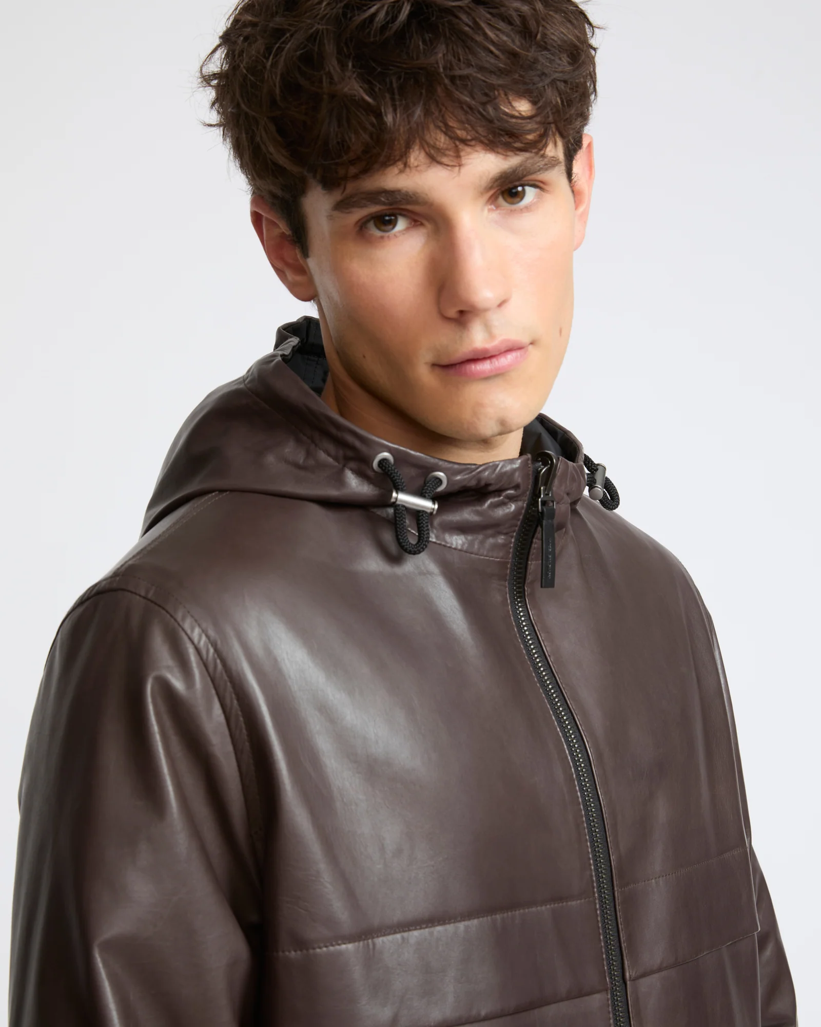 Veste hoodie en cuir de baby calf réversible - Image 4