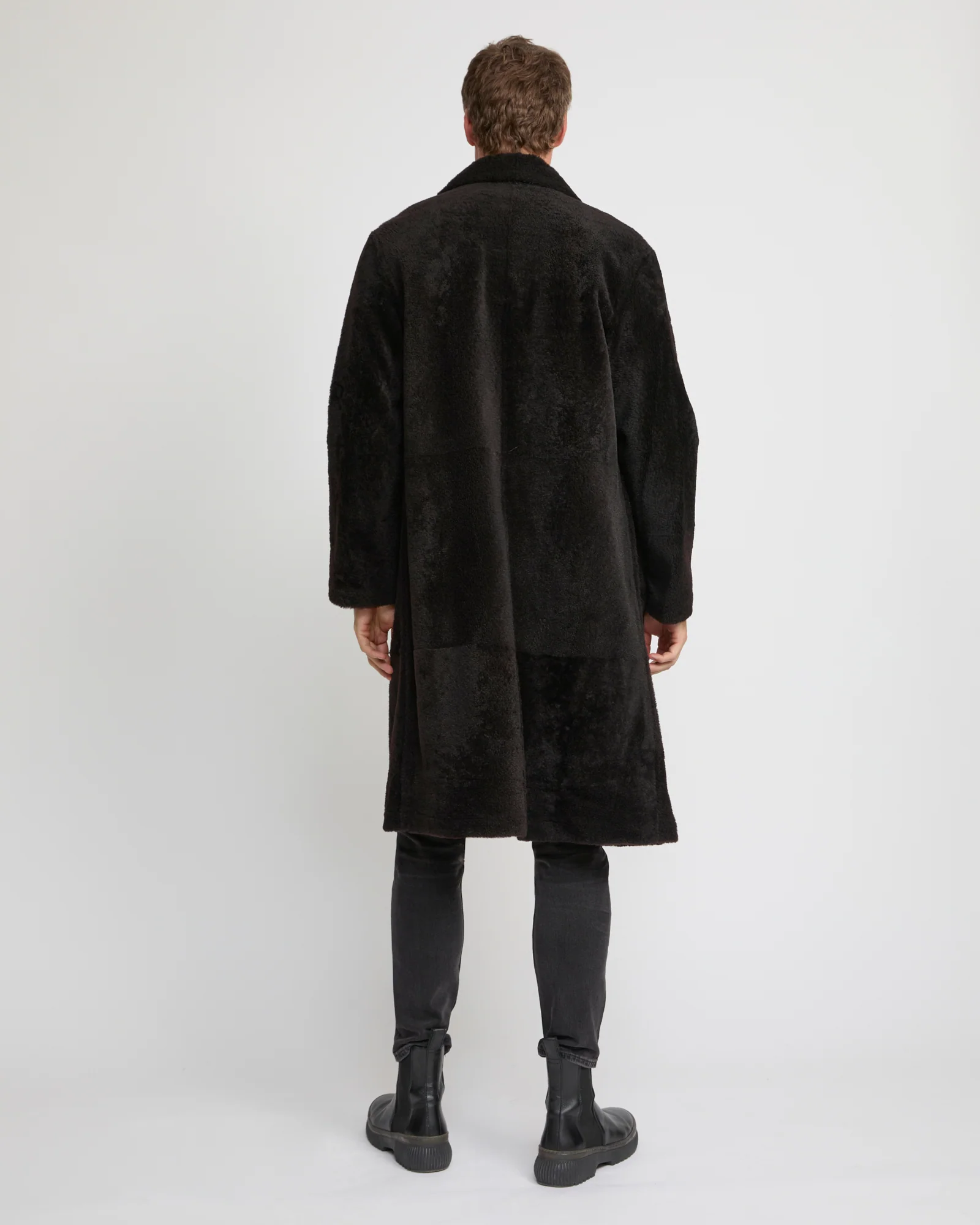 Manteau 7/8 en peau lainée d'agneau Lacon chiné - Image 3