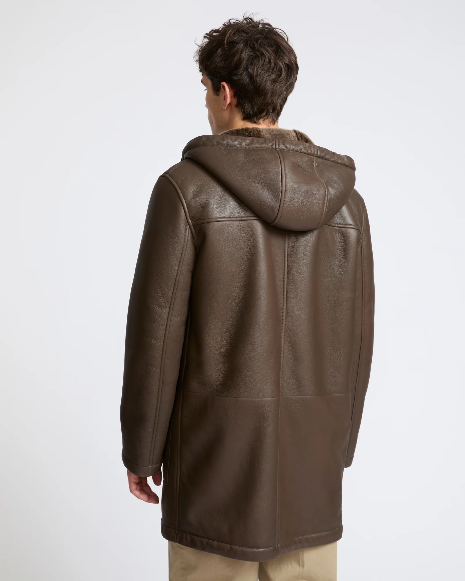 Manteau à capuche en peau lainée d'agneau soyeux à laine raide - Image 5