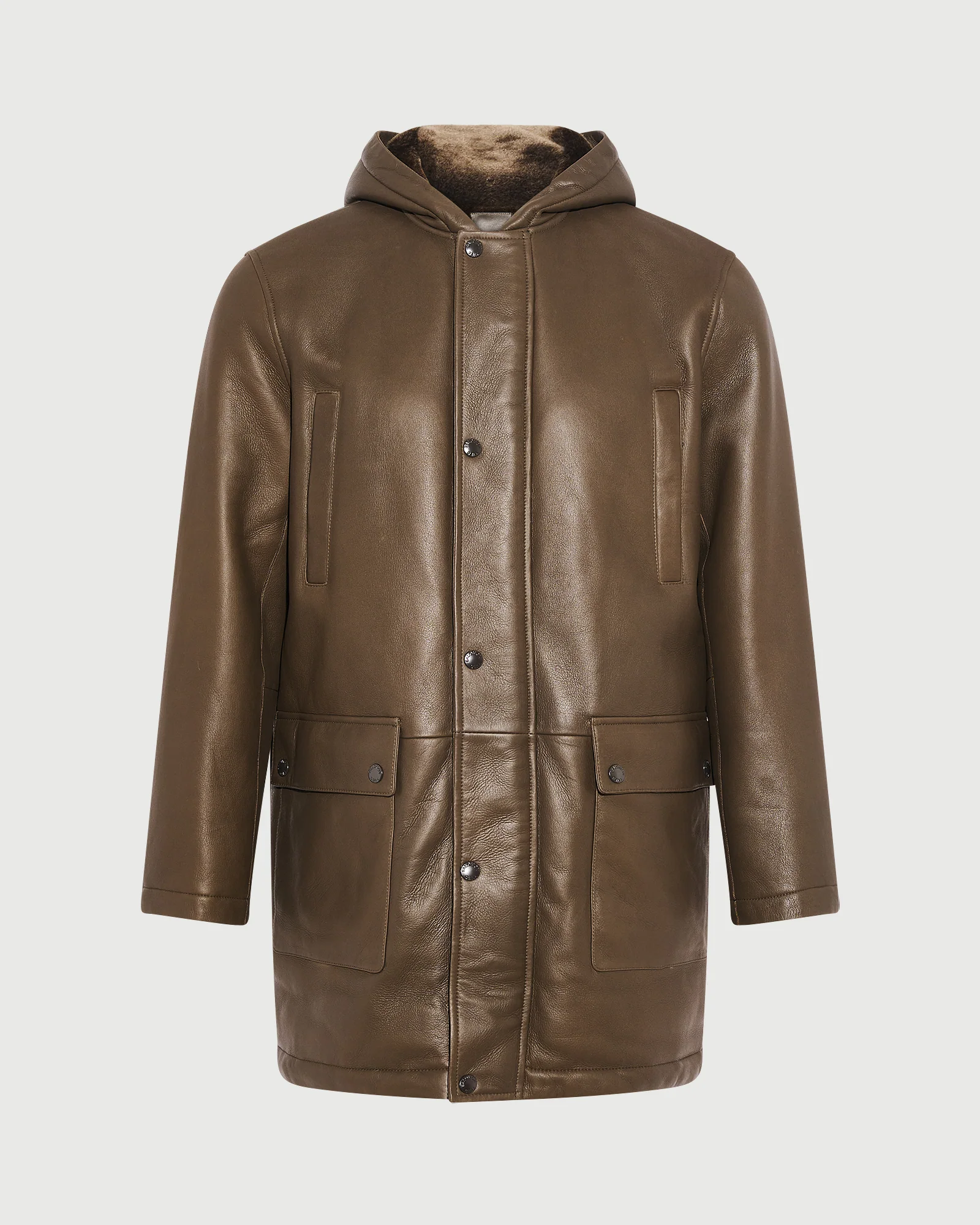 Manteau à capuche en peau lainée d'agneau soyeux à laine raide - Image 6