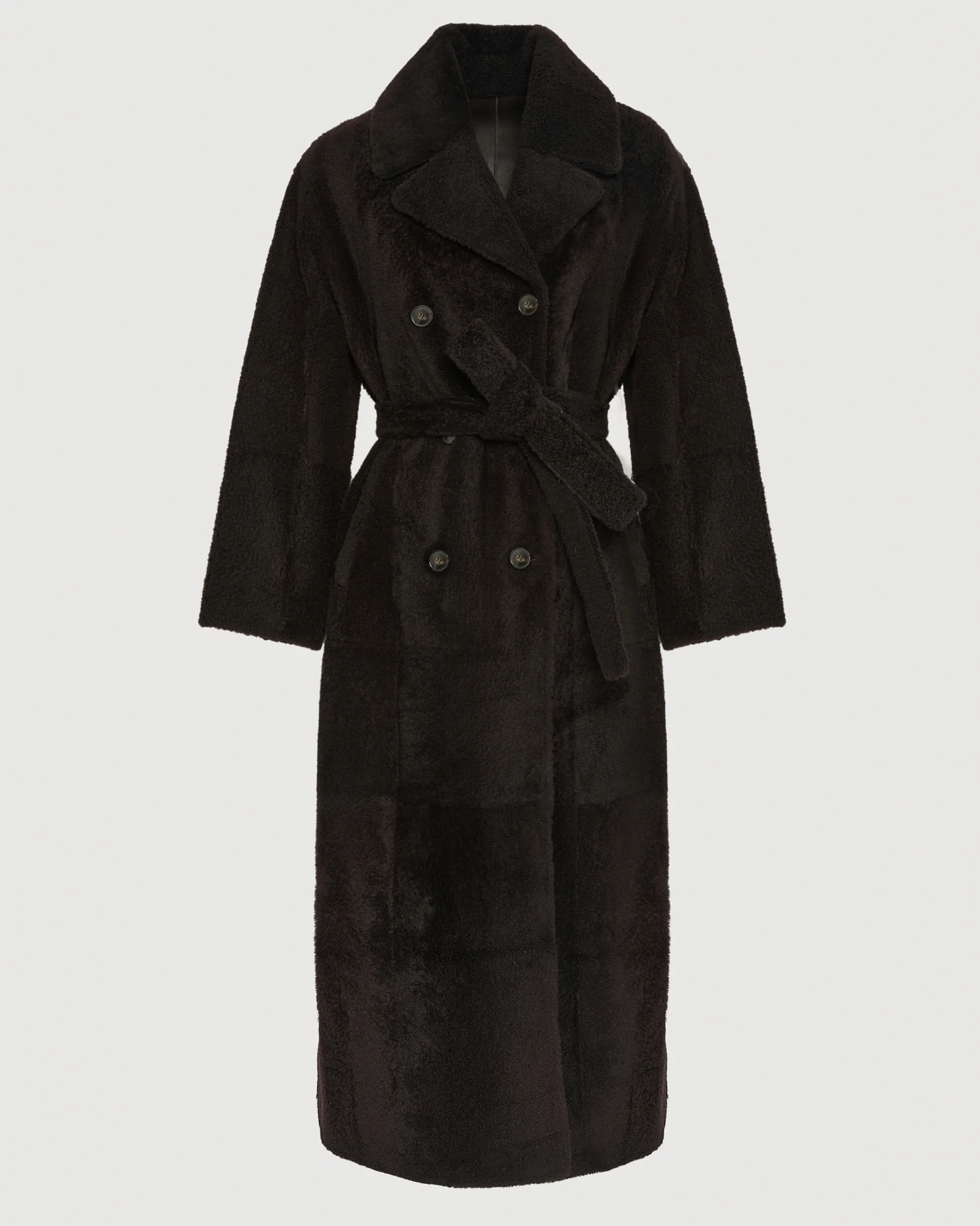 Manteau long à double boutonnage en peau lainée agneau façon astrakan - Image 6