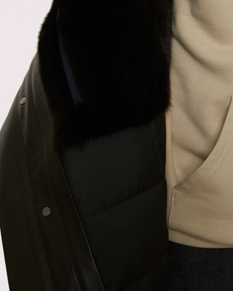 Manteau à capuche en gabardine imperméable et fourrure de vison - Image 5