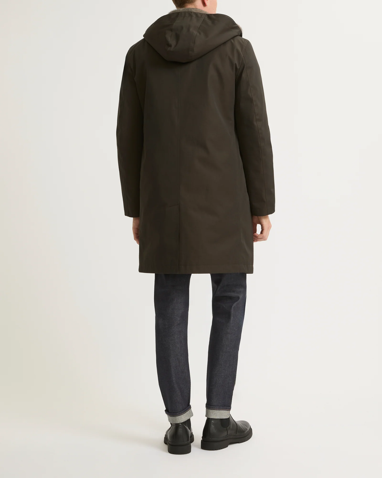 Manteau à capuche en gabardine imperméable et fourrure de vison - Image 3