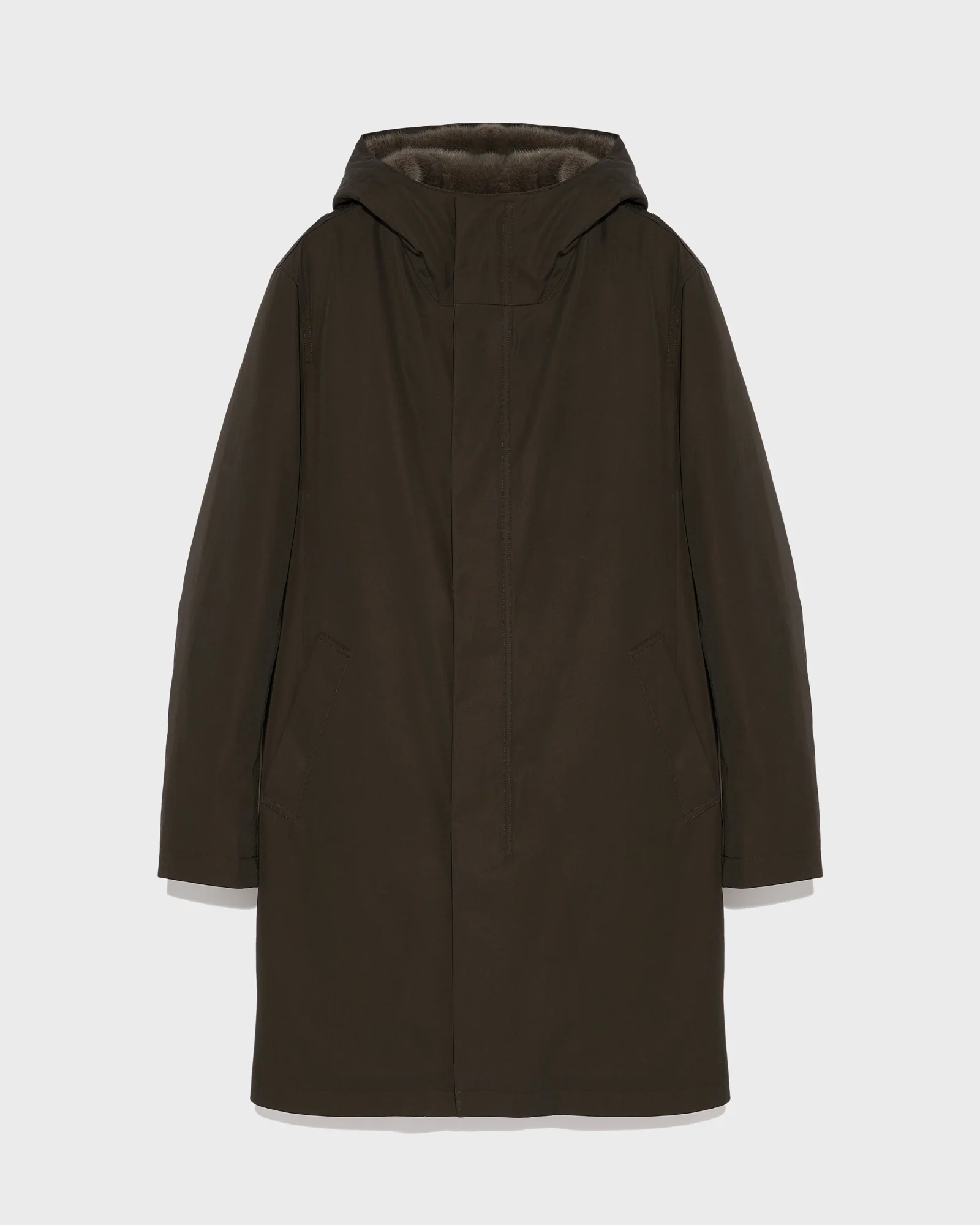 Manteau à capuche en gabardine imperméable et fourrure de vison - Image 4