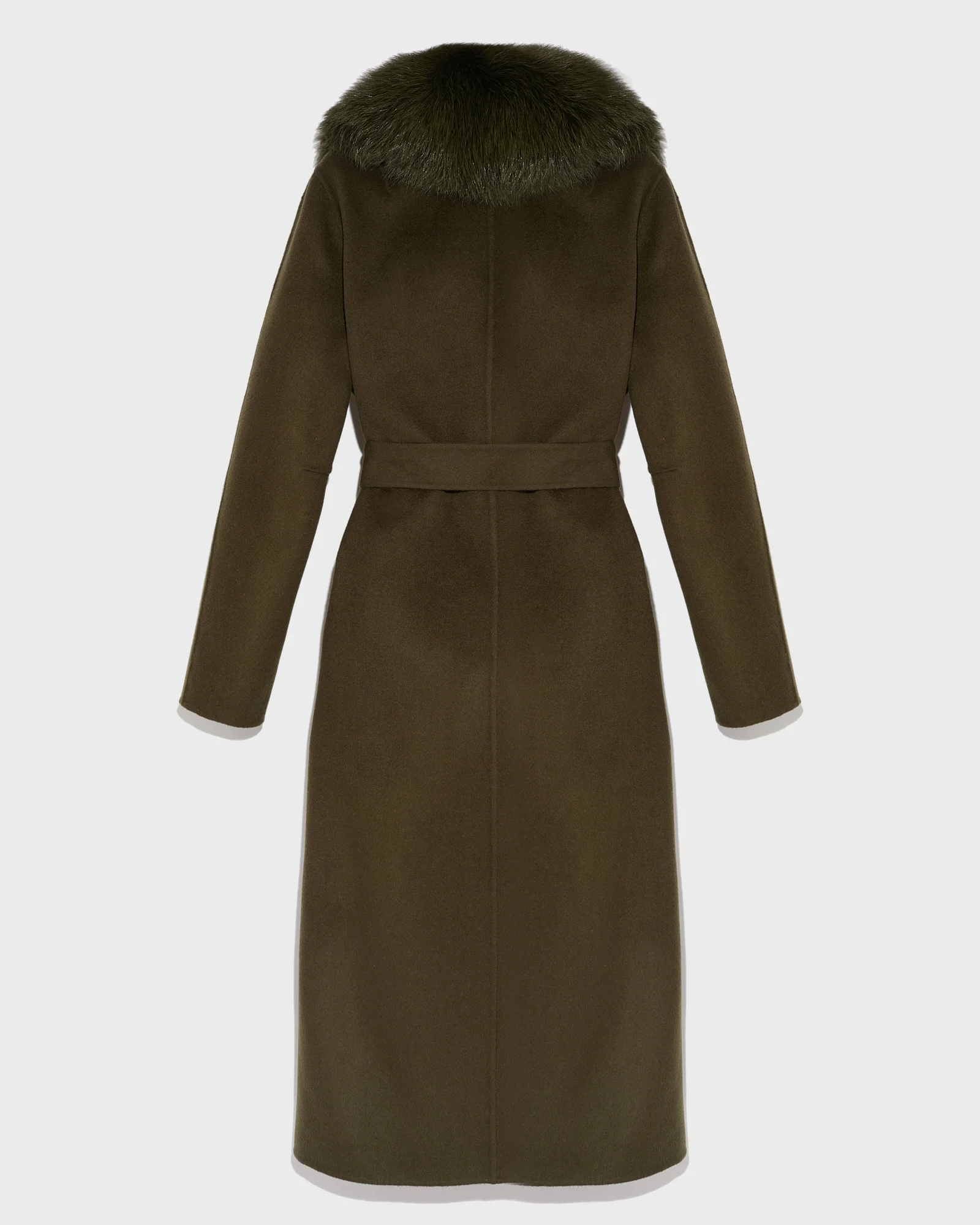 Manteau ceinturé en lainage cachemire avec col en fourrure de renard - Image 4