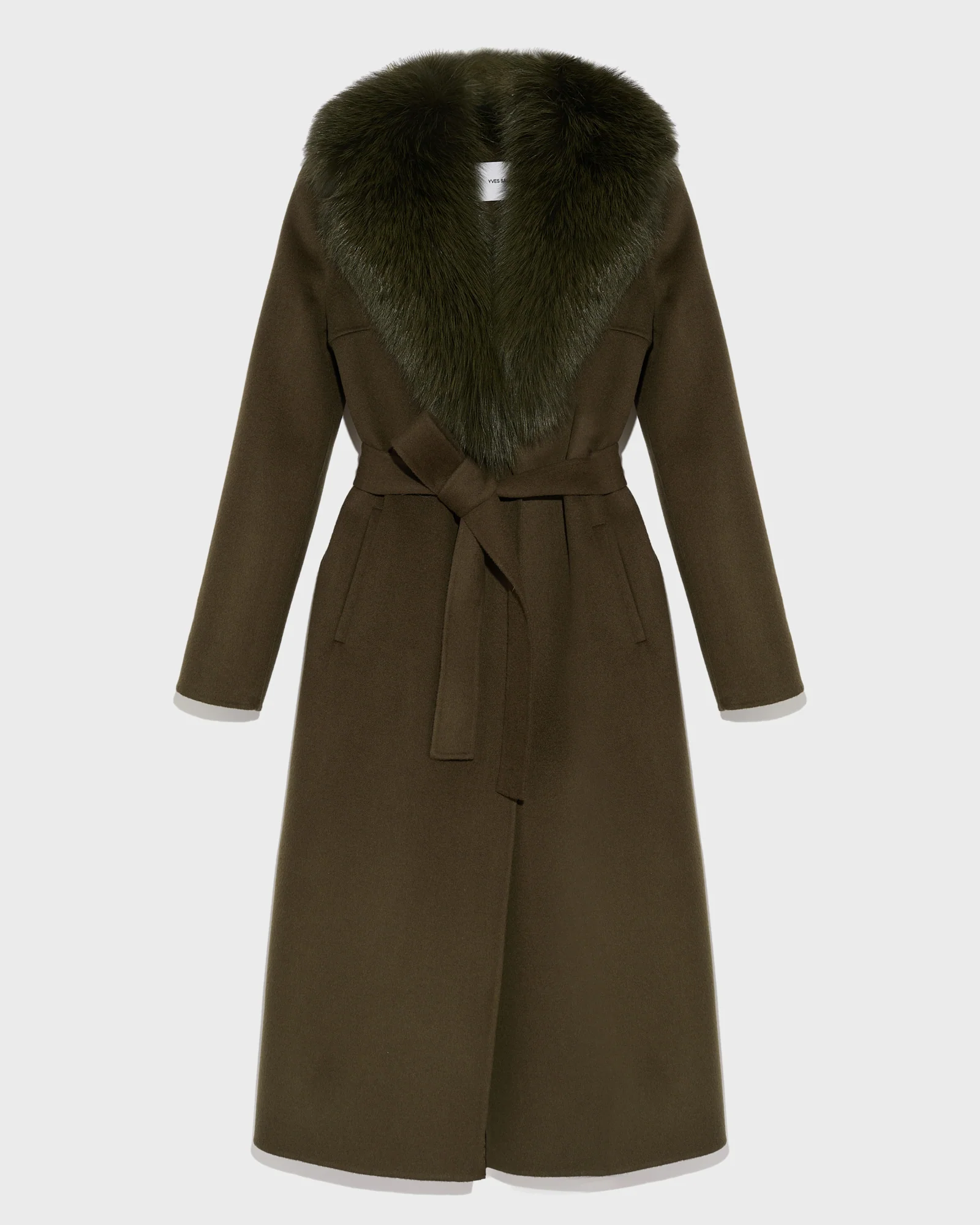 Manteau ceinturé en lainage cachemire avec col en fourrure de renard - Image 5
