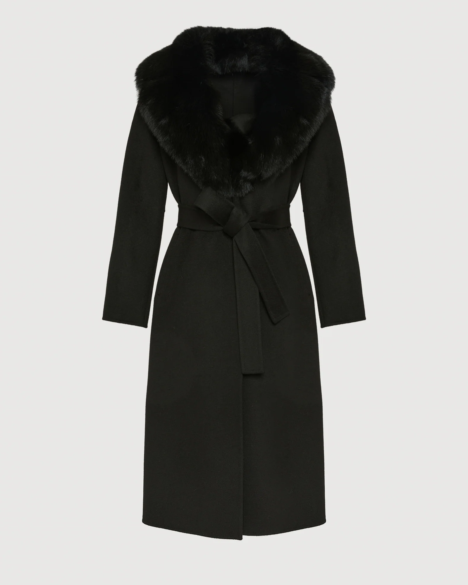 Manteau ceinturé en lainage cachemire avec col en fourrure de renard - Image 7