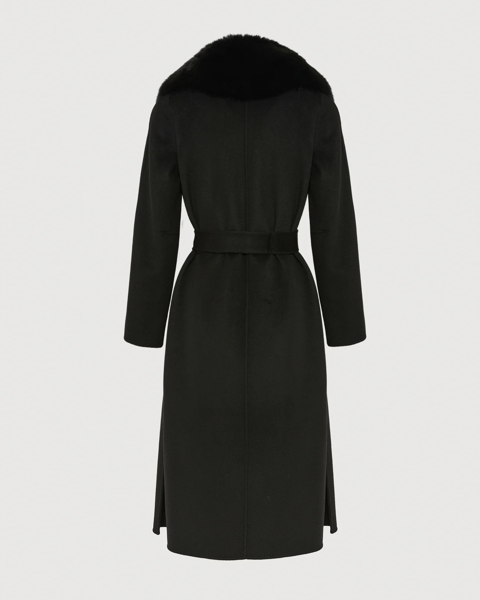 Manteau ceinturé en lainage cachemire avec col en fourrure de renard - Image 8
