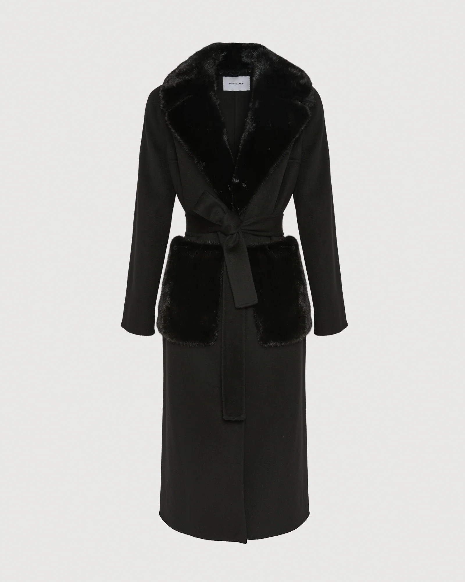 Manteau ceinturé en lainage cachemire avec col et sur-poches en fourrure de vison - Image 5