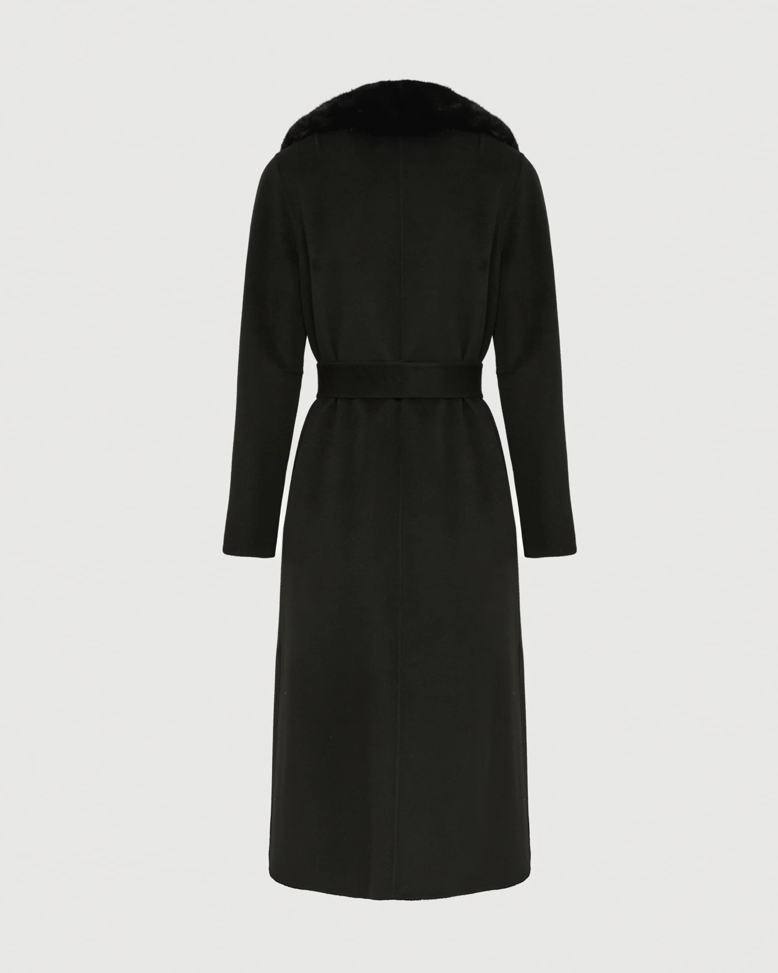 Manteau ceinturé en lainage cachemire avec col et sur-poches en fourrure de vison - Image 6