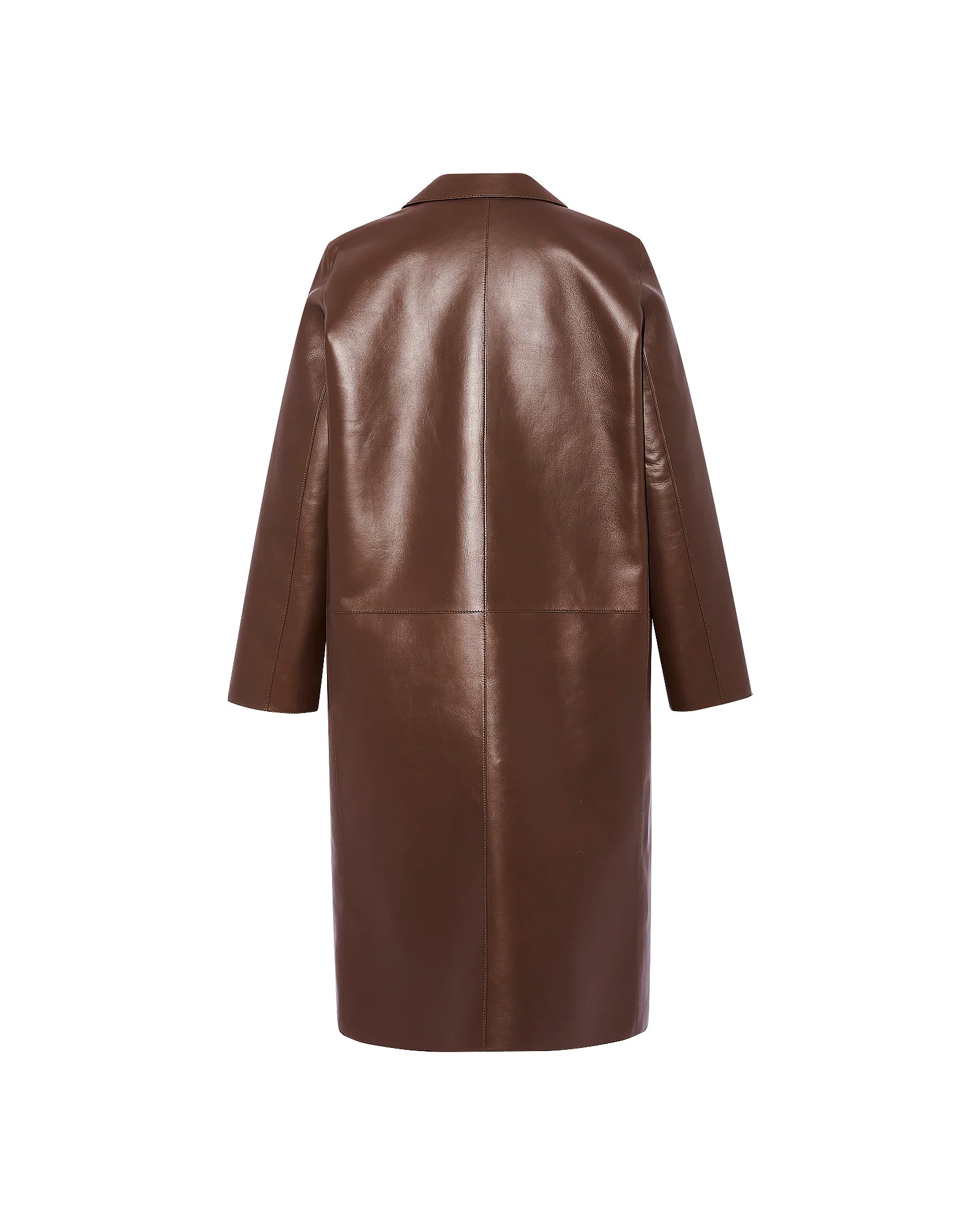 Manteau droit en cuir d'agneau doublé tissu motif pied-de-poule - Image 6