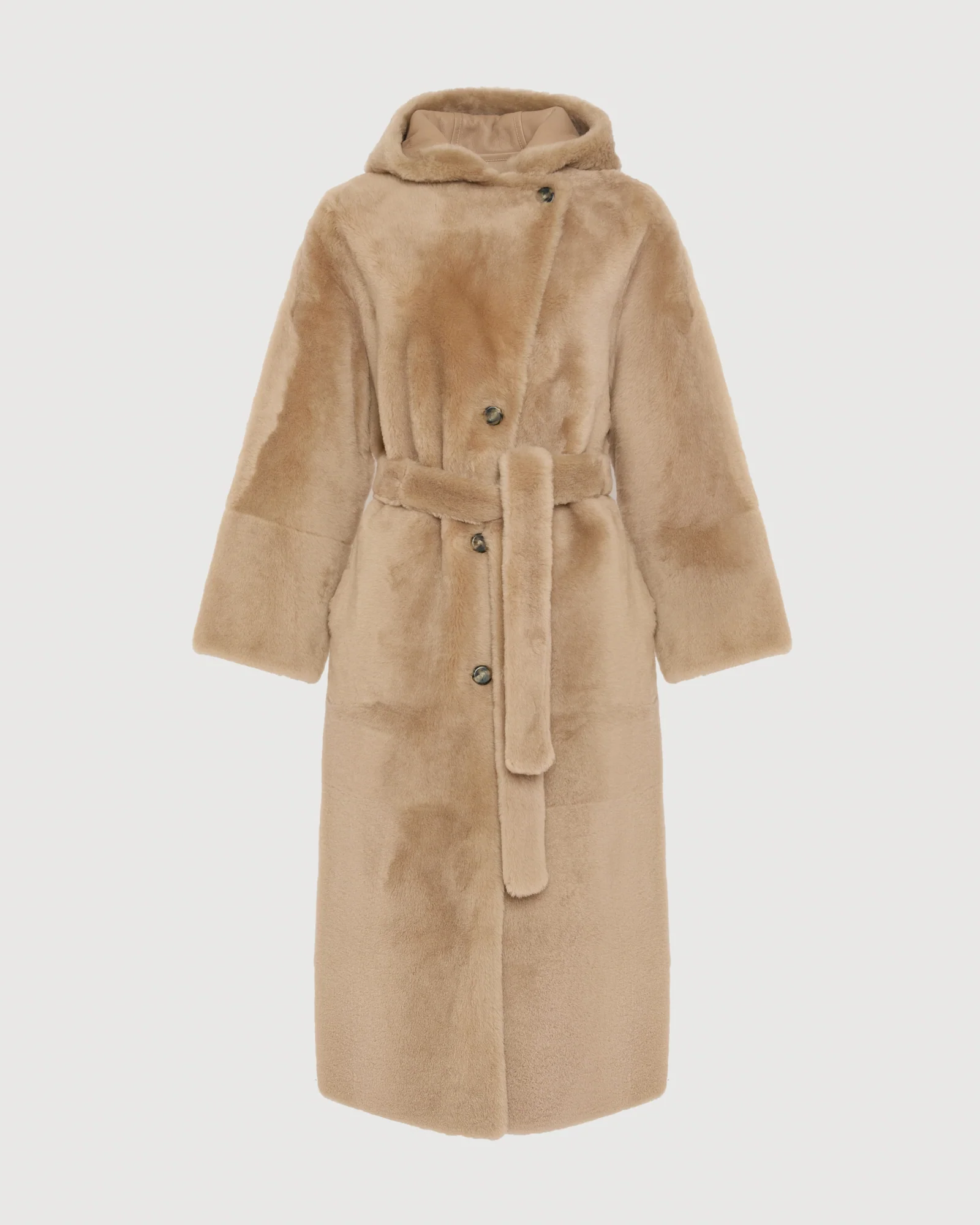Manteau long à capuche en peau lainée d'agneau - Image 5