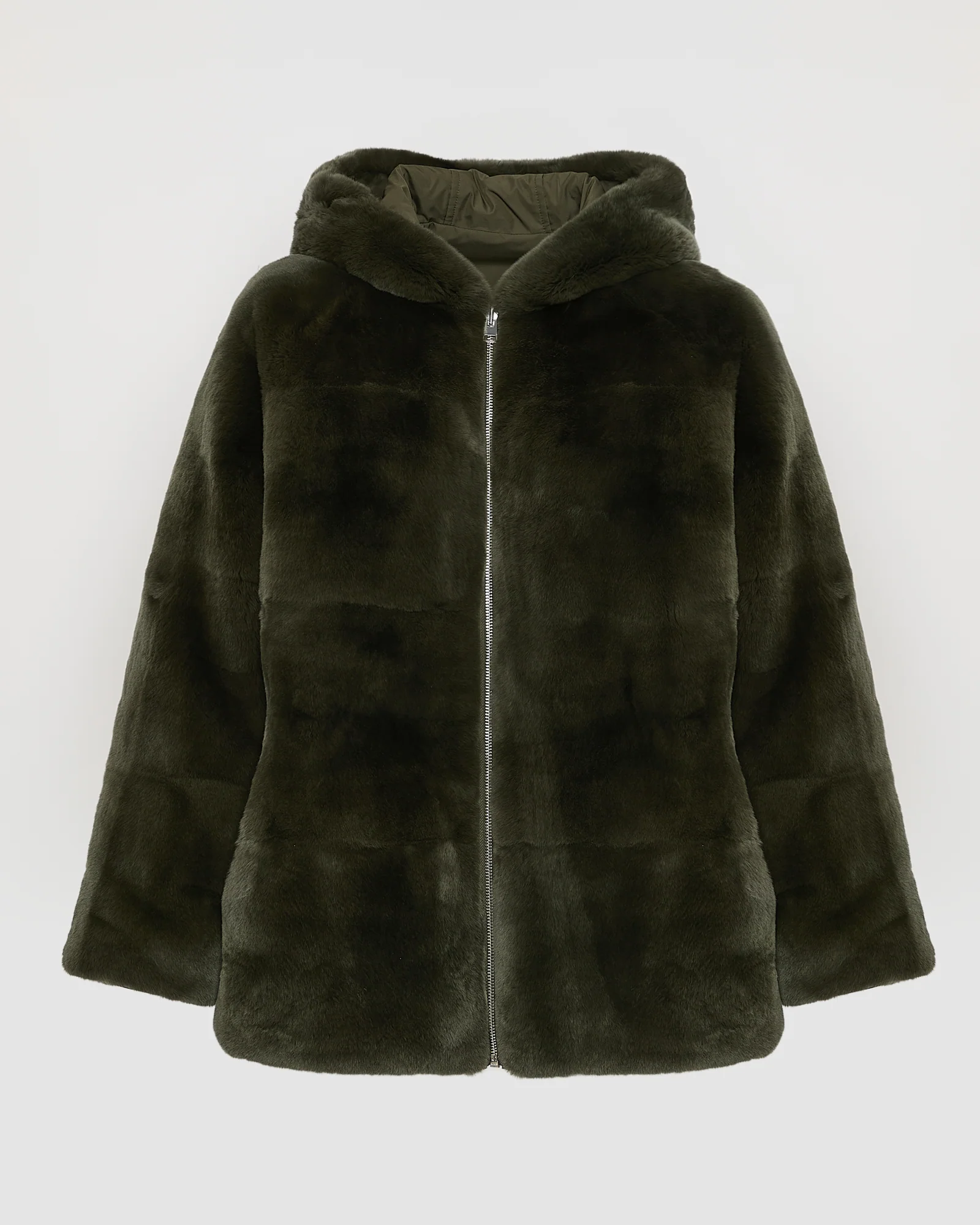 Parka à capuche réversible en tissu technique et lapin rex - Image 9