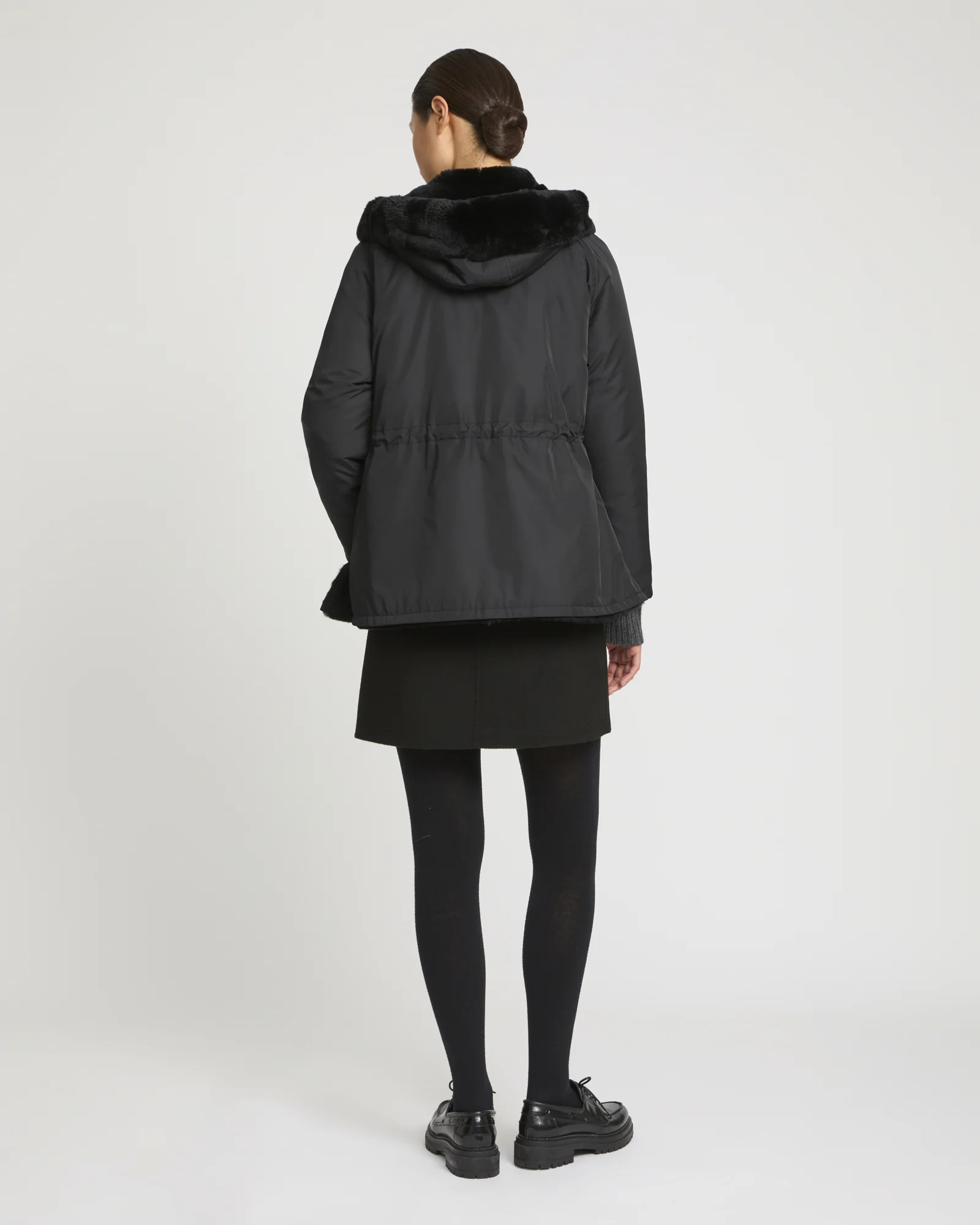Parka à capuche réversible en tissu technique et lapin rex - Image 4