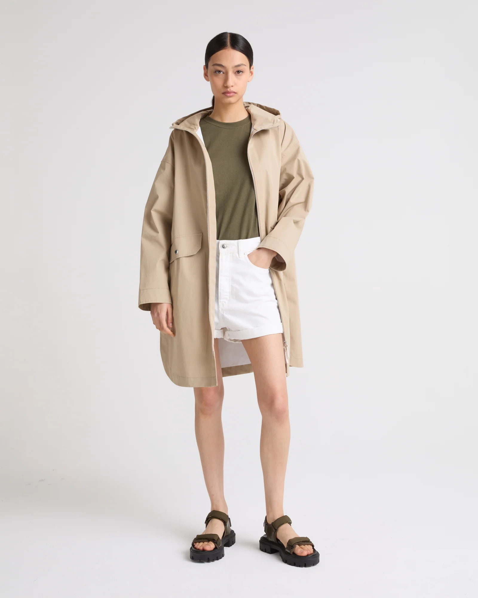 Parka longue en tissu technique mix coton - Image 3