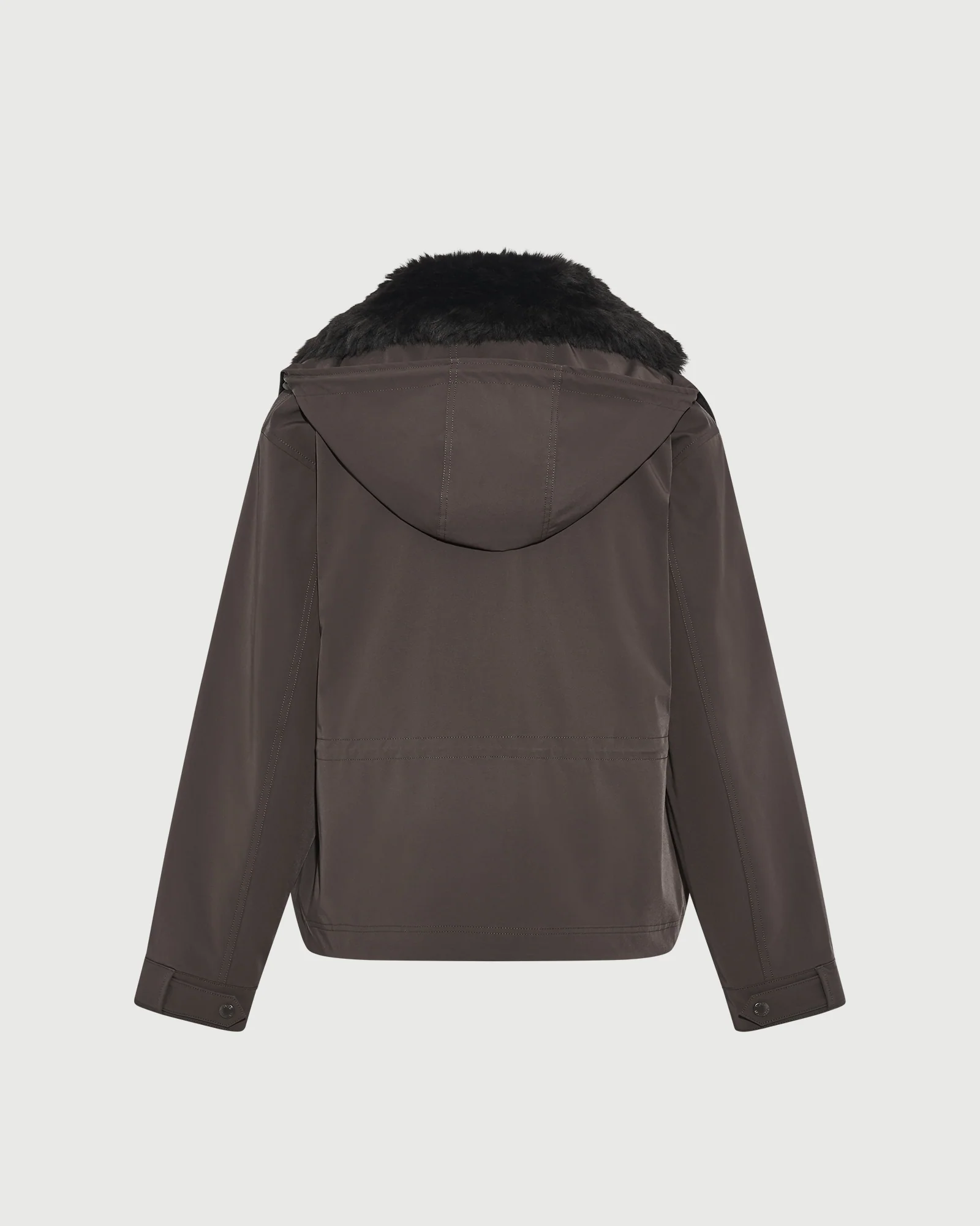 Parka courte à capuche en tissu technique imperméable et peau lainée d'agneau - Image 8