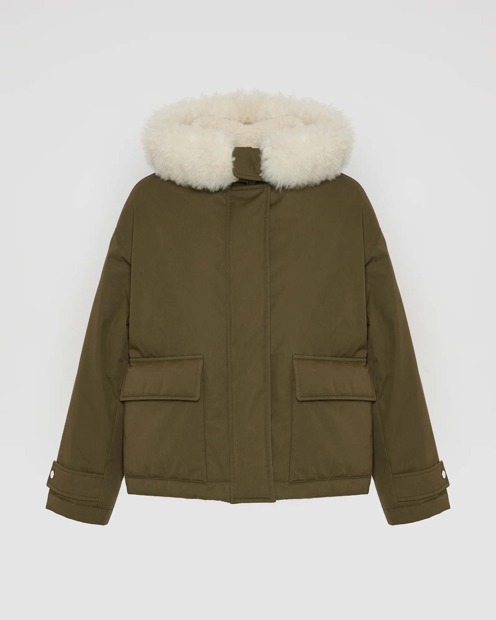 Parka courte en coton imperméable et peau lainée d'agneau - Image 5