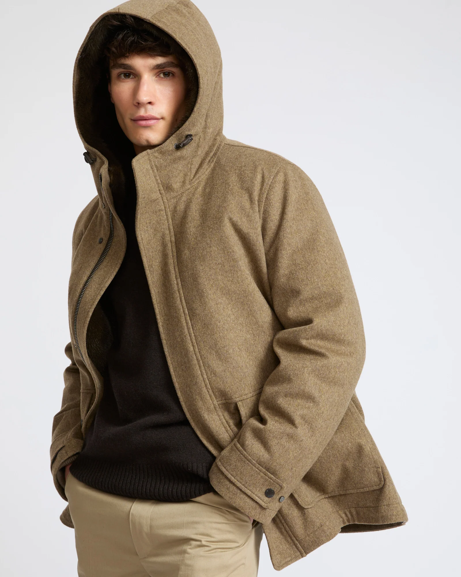Parka courte en tissu Loro Piana imperméable avec fourrure de vison - Image 3