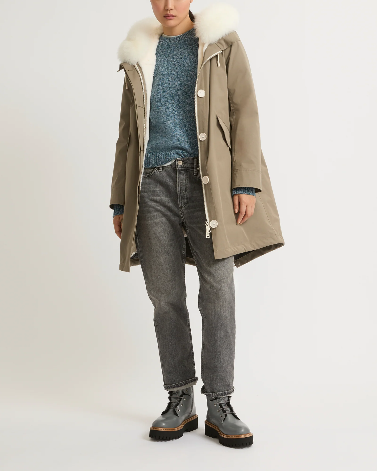 Parka iconique longue en coton mélangé imperméable avec fourrure de renard et lapin - Image 3