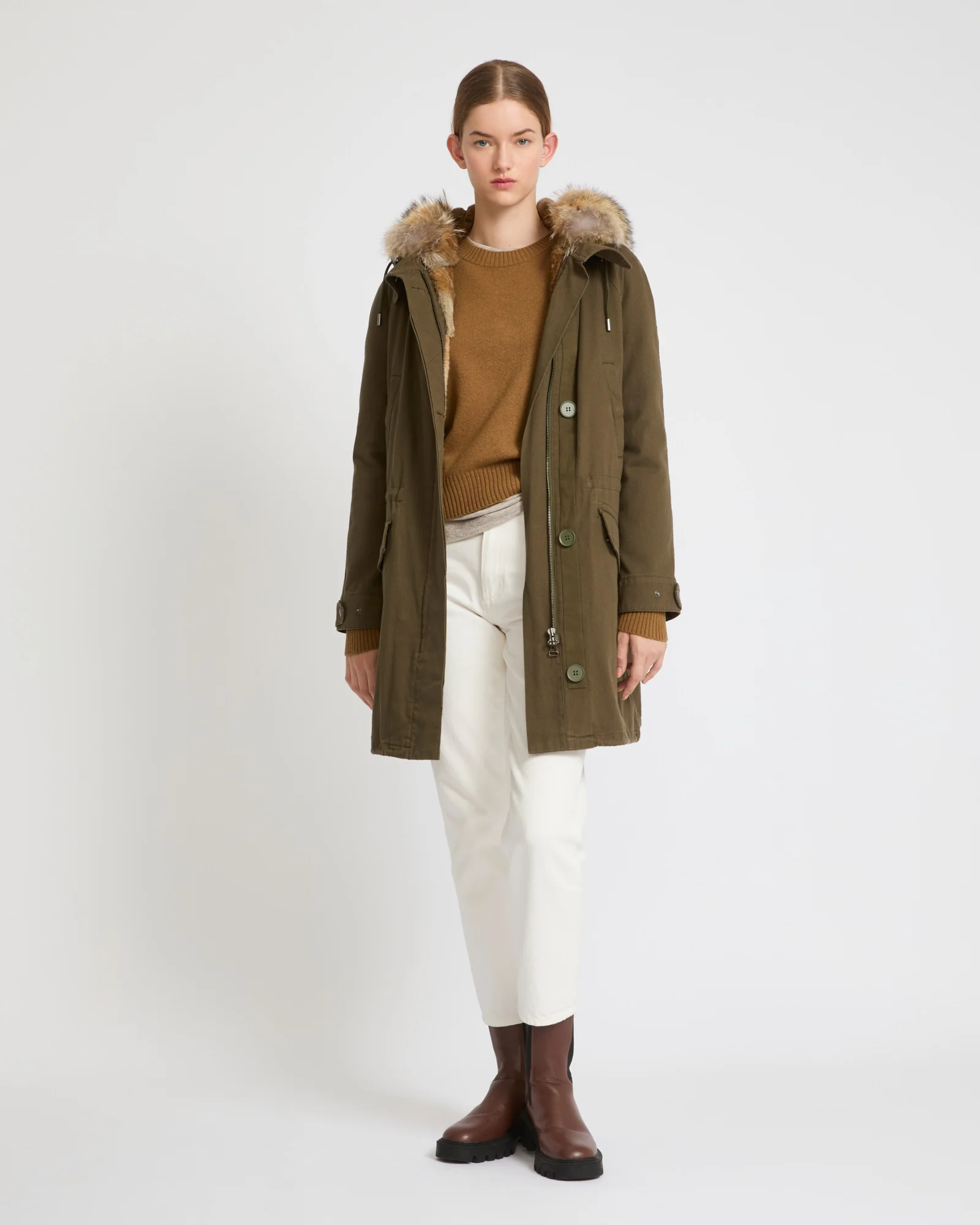 Parka iconique longue en gabardine de coton avec fourrure de coyote et lapin - Image 3