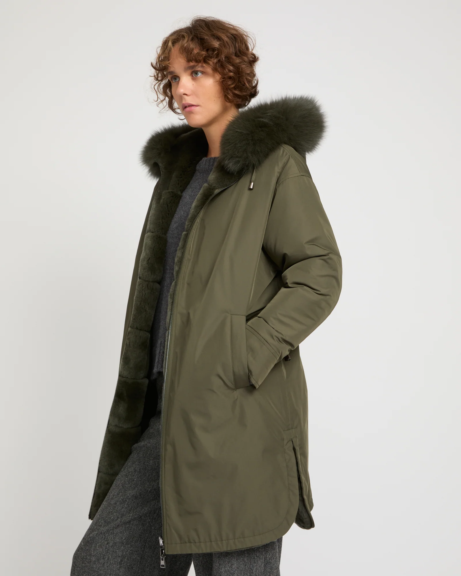 Parka longue réversible en tissu technique déperlant avec fourrure de renard et de lapin rex - Image 3