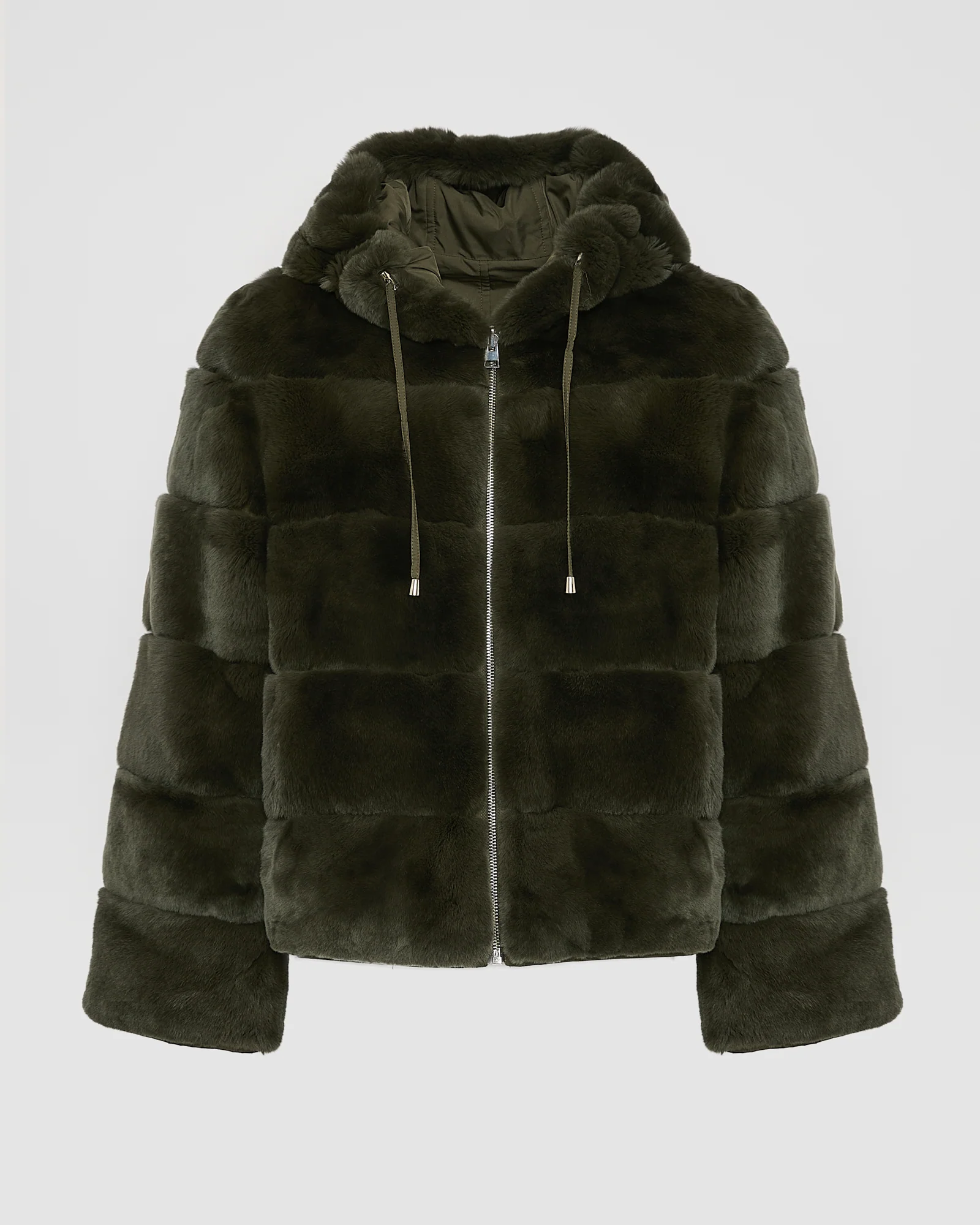 Veste à capuche en fourrure de lapin rex réversible tissu technique - Image 7