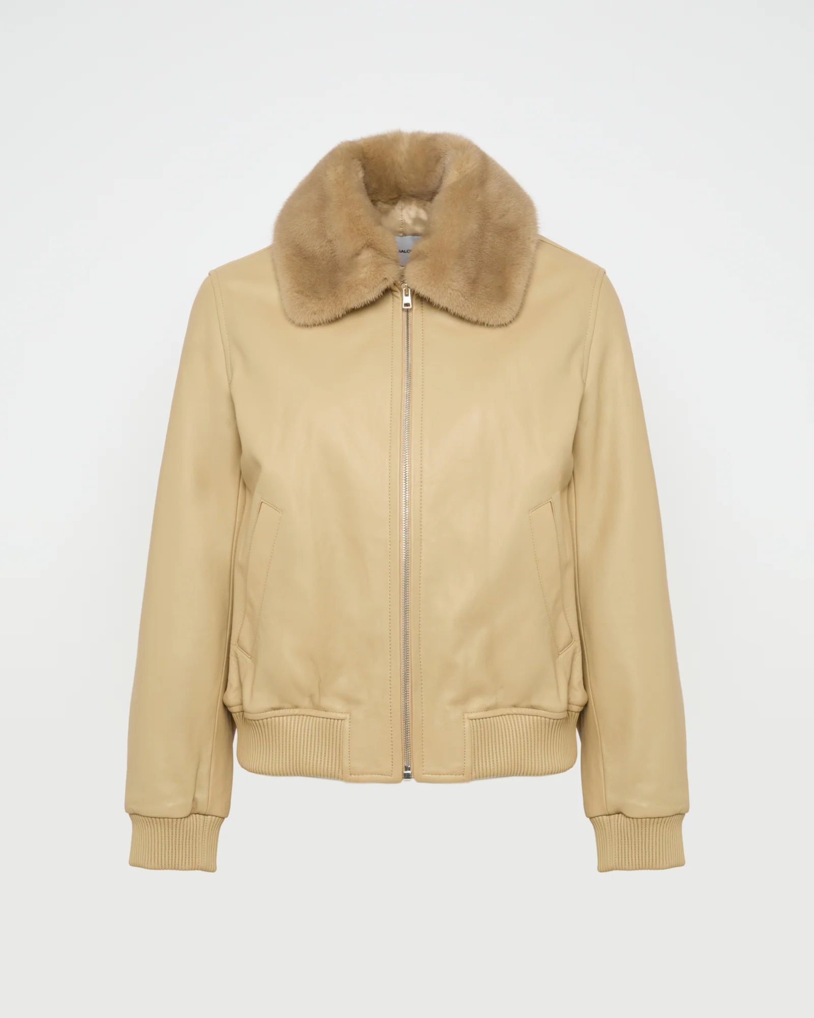 Veste bomber en cuir d'agneau avec col amovible en fourrure de vison - Image 6
