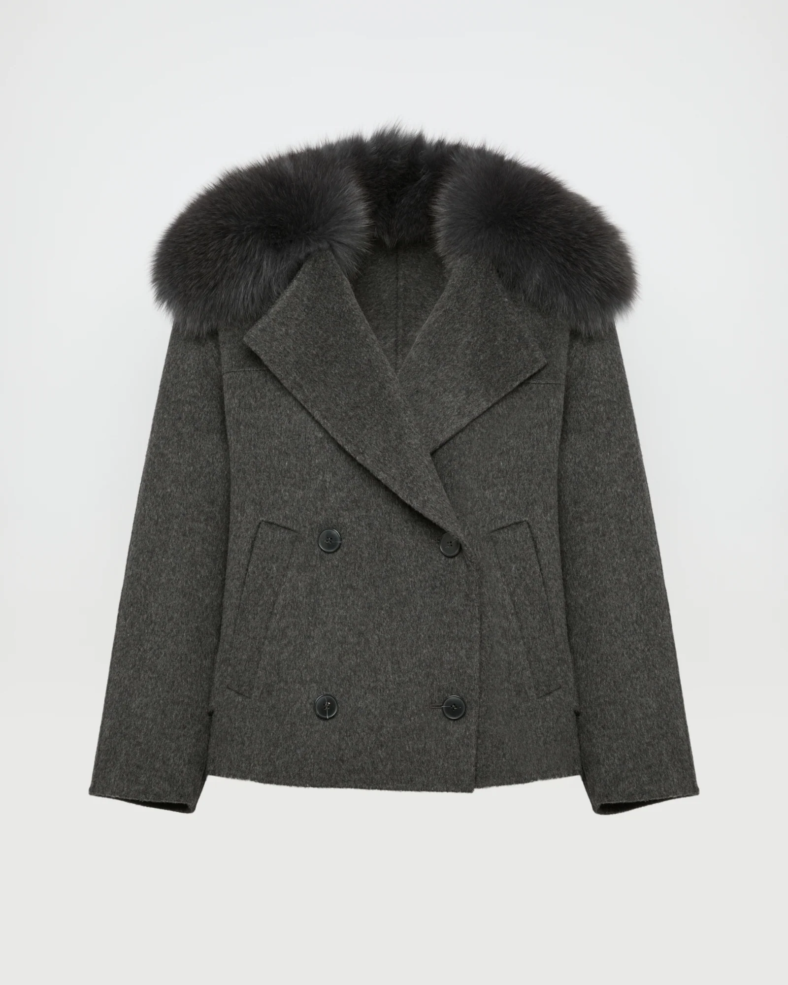 Veste caban en lainage cachemire et col amovible en fourrure de renard - Image 4