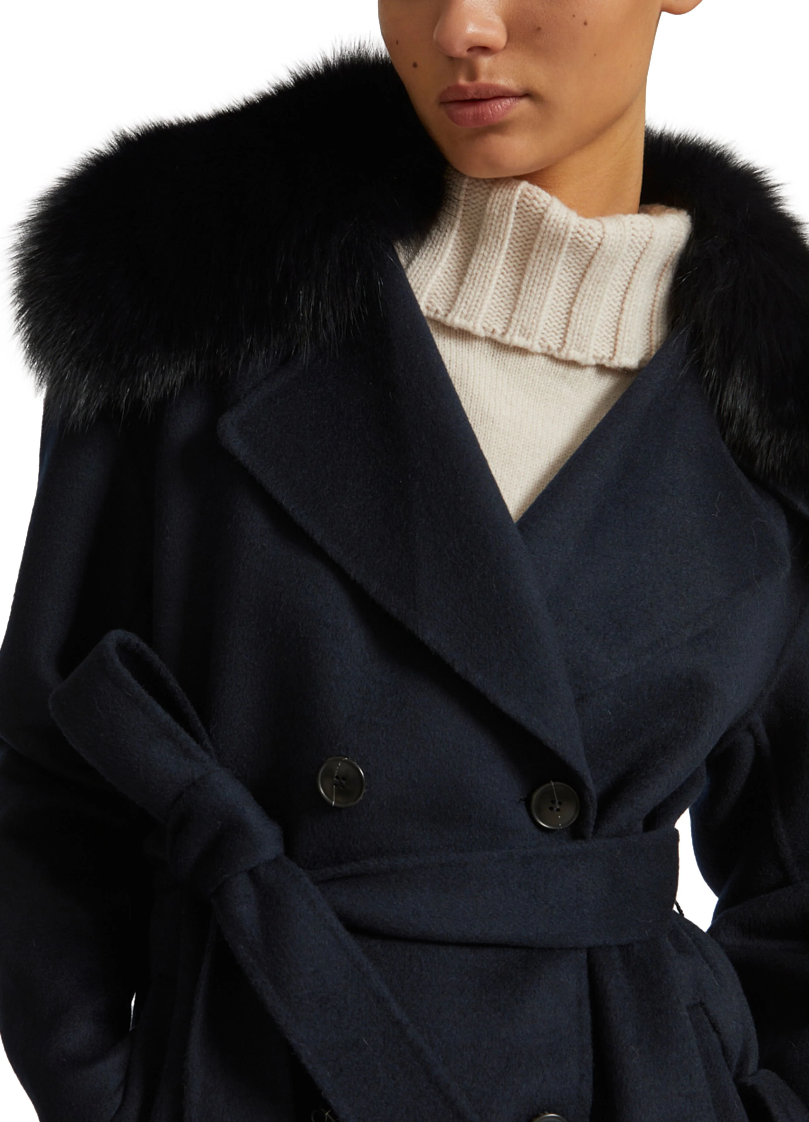 Veste caban en lainage cachemire et col en fourrure de renard - Image 3