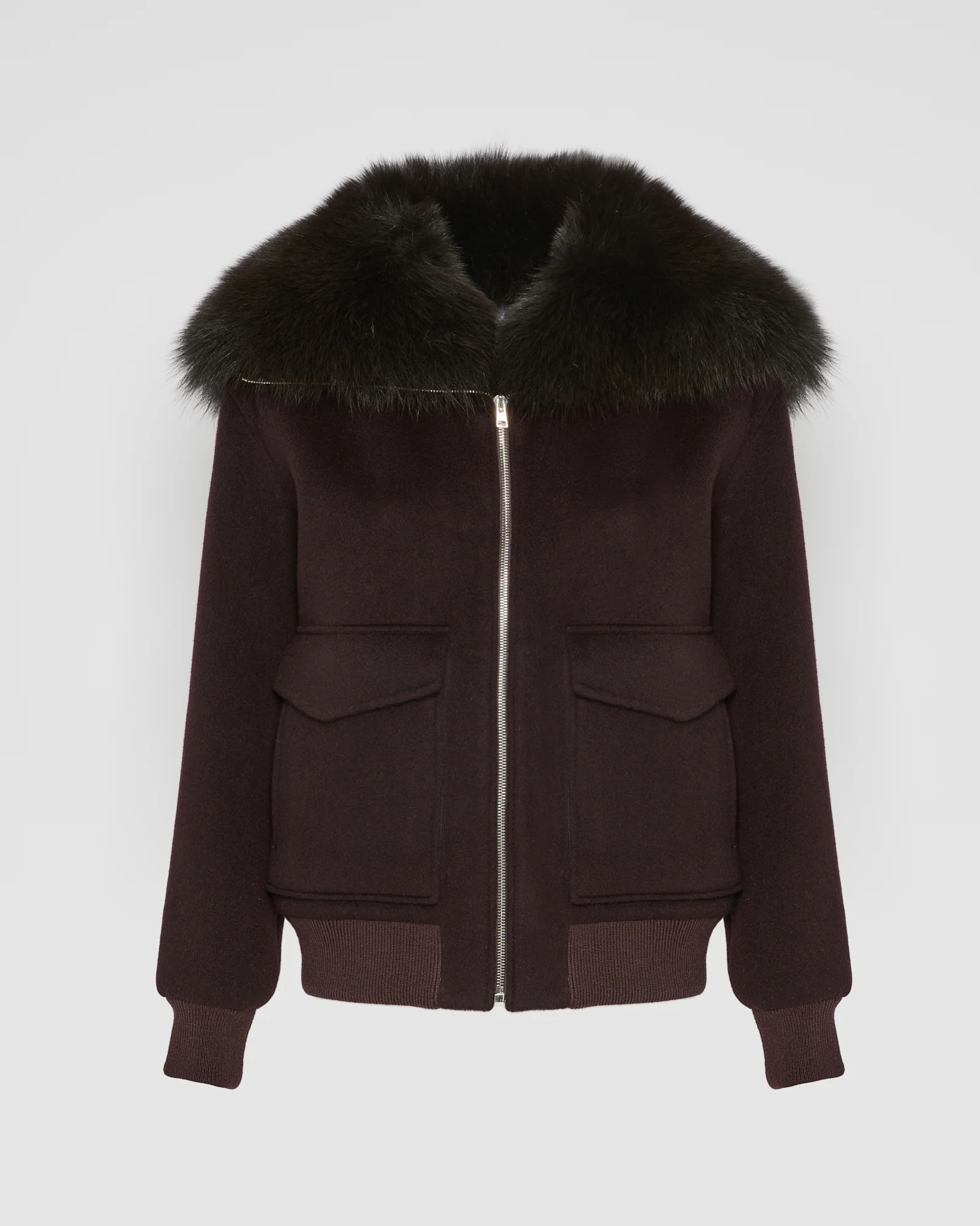 Veste courte en lainage cachemire avec col en fourrure de renard - Image 6