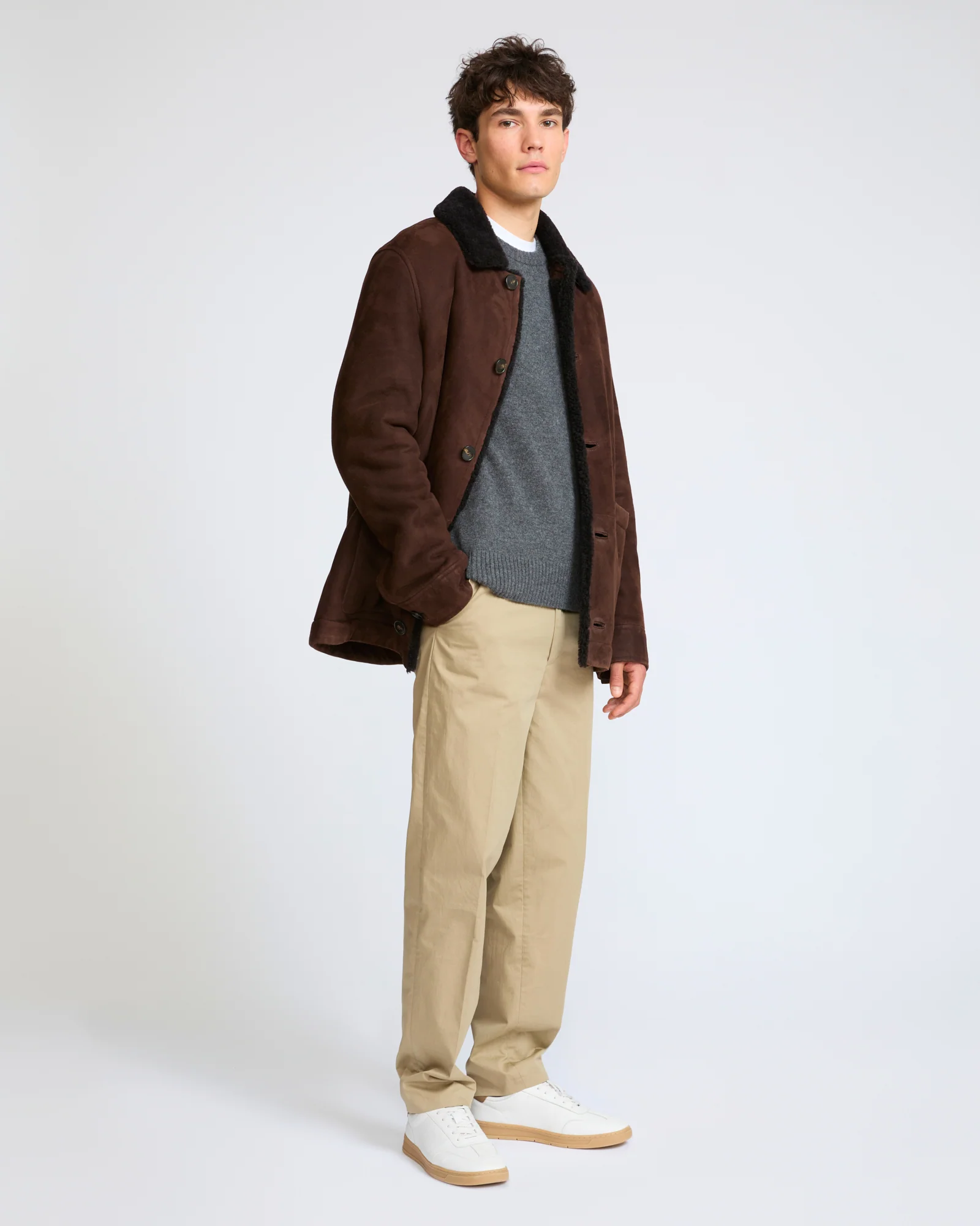 Veste en peau lainée d'agneau suède laine bouclée - Image 3