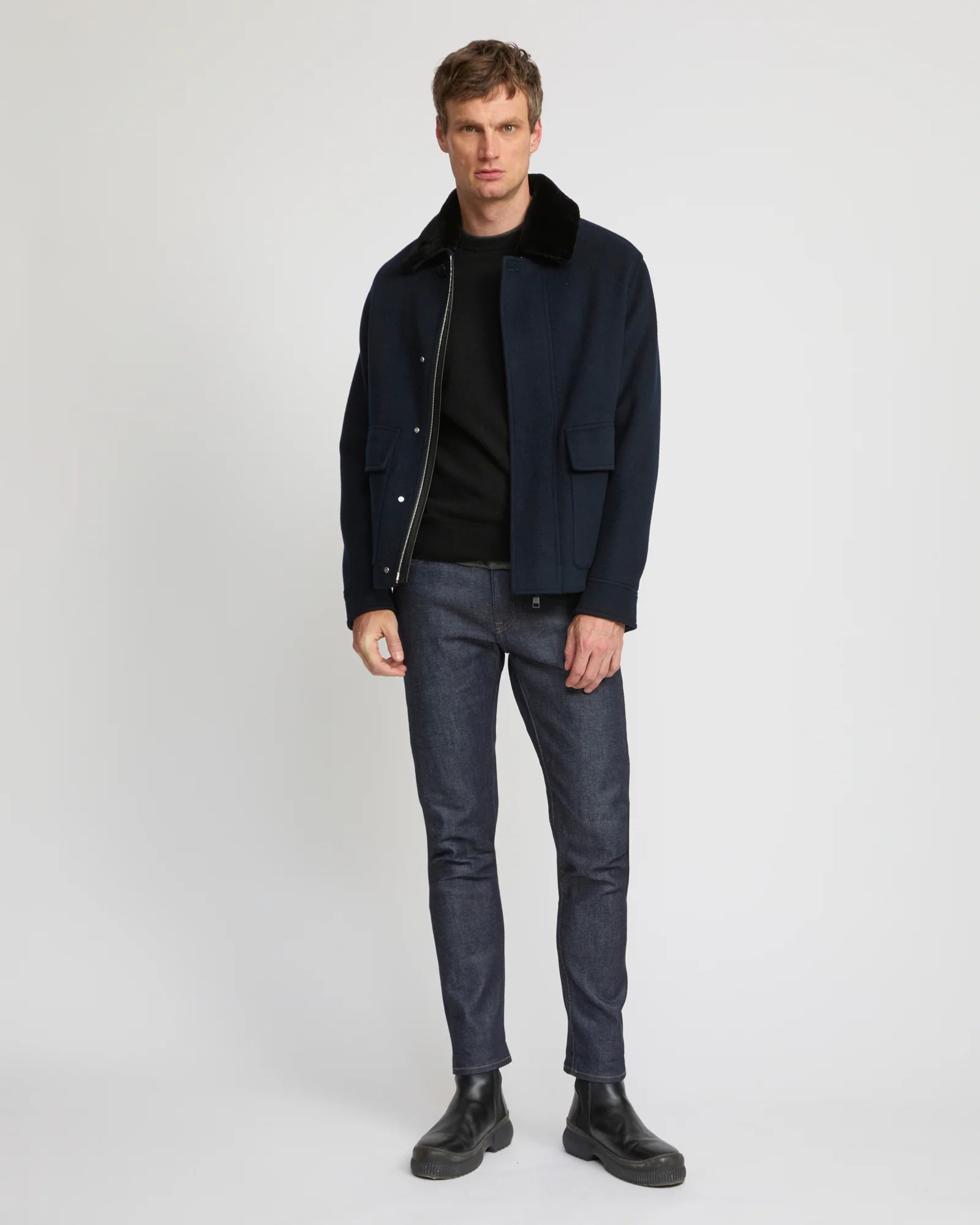 Veste en tissu double face laine et cachemire avec col amovible en fourrure de vison - Image 3