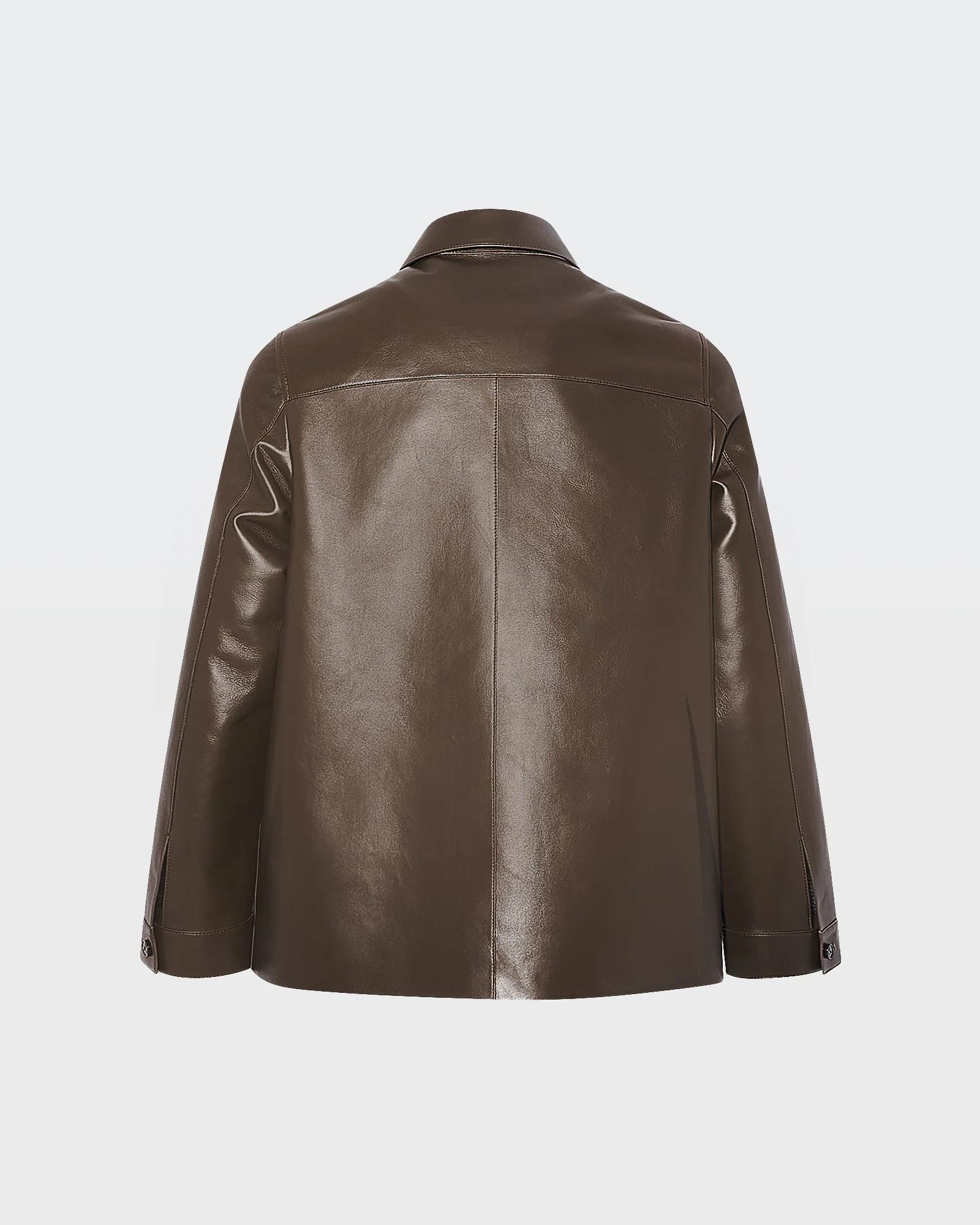 Veste style surchemise en cuir d'agneau doublé flanelle motif pied-de-poule - Image 8